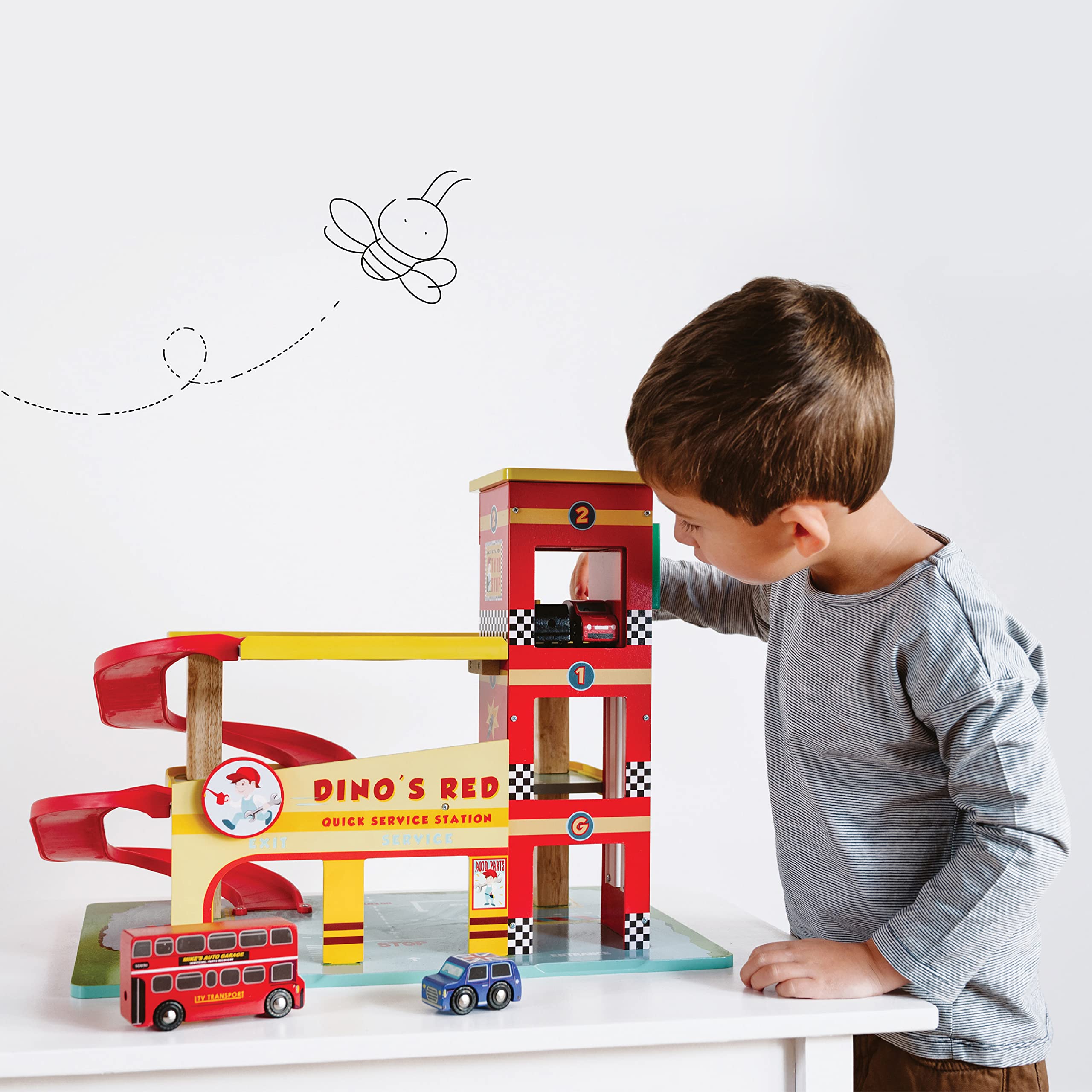 Le Toy Van Dino's Garage Playset (TV450) - Wooden Dinosaur Toy Garage for Kids Ages 3+, Perfect for Pretend Play & Early Learning