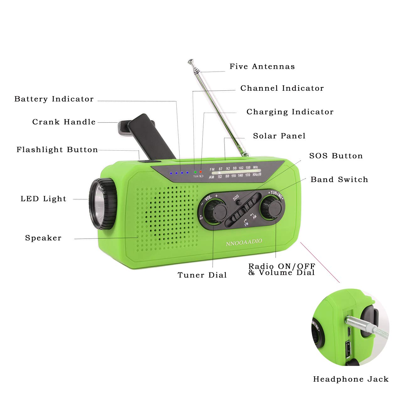 Solar Hand Crank Emergency AM/FM Weather Radio with Flashlight, SOS Alarm, 2000mAh Power Bank & Headphone Jack - Perfect for Camping, Hiking, Power Outages & Outdoor Survival Gear