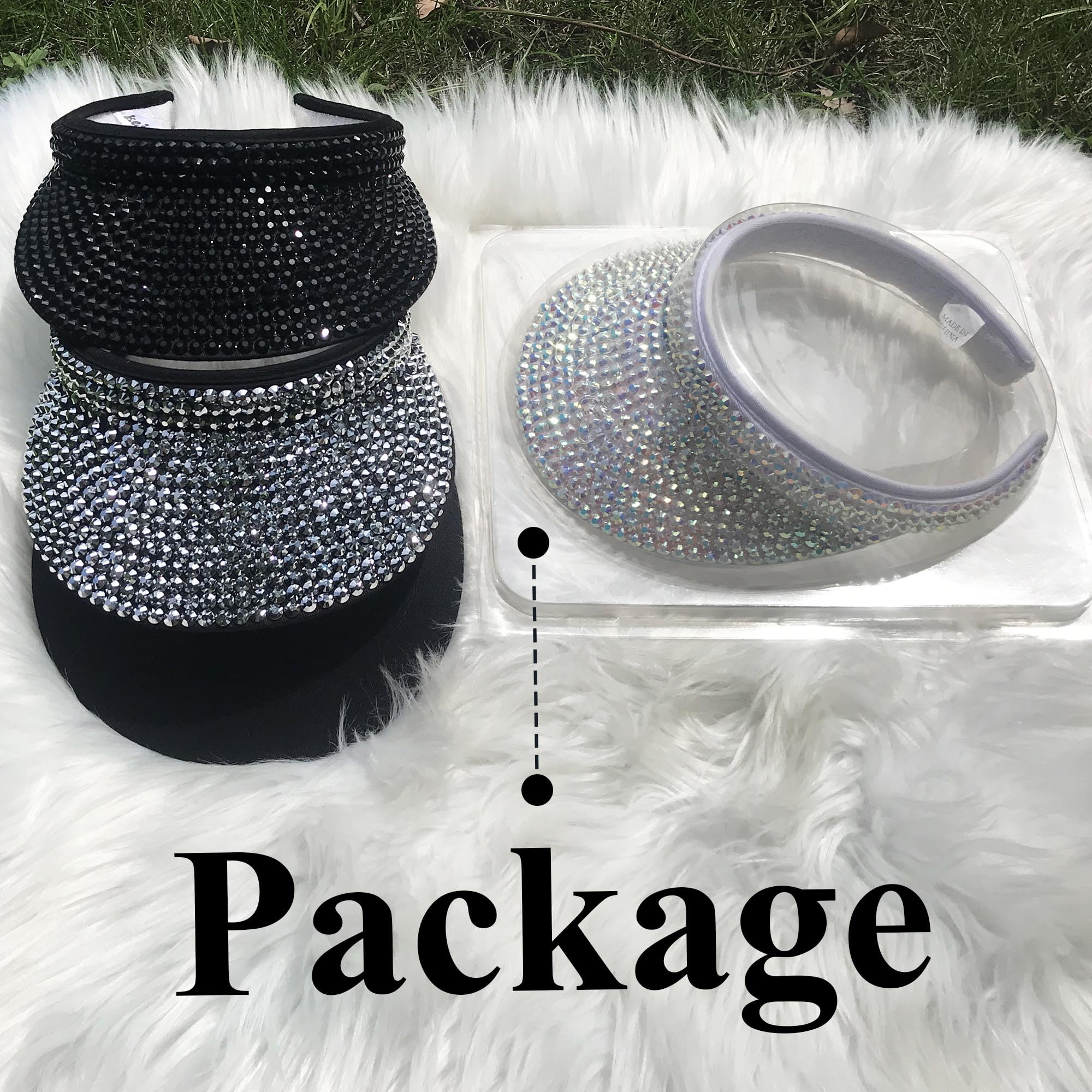 Shiny Rhinestone Clip-On Sun Visor Hat for Women & Men - Adjustable Bling Sports Summer Cap for Golf, Beach, Driving & Outdoor Activities