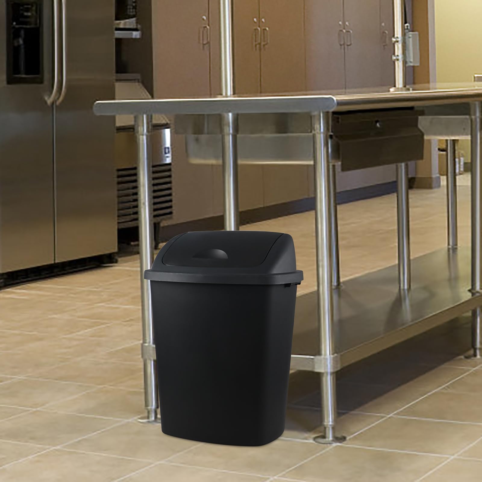 4-Pack 70 Liter Plastic Trash Cans with Swing Lid - Large Garbage Bins & Recycling Containers for Kitchen, Bathroom, Office & Outdoor Use - Black