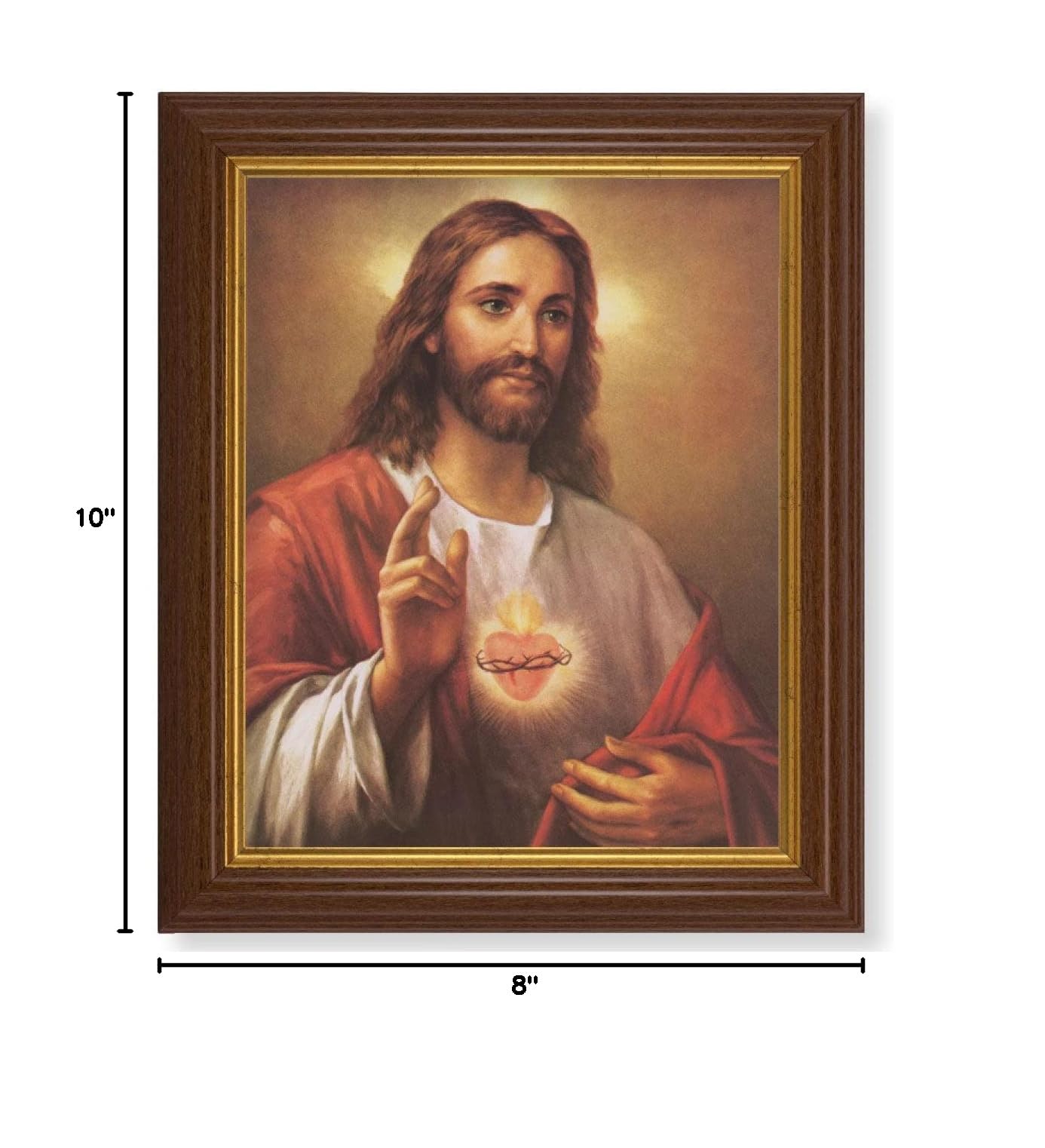 Sacred Heart of Jesus Framed Wall Art - Large Traditional Dark Walnut Fluted Frame with Gold Beaded Edge - Catholic Home Decor for Living Room, Bedroom & Church