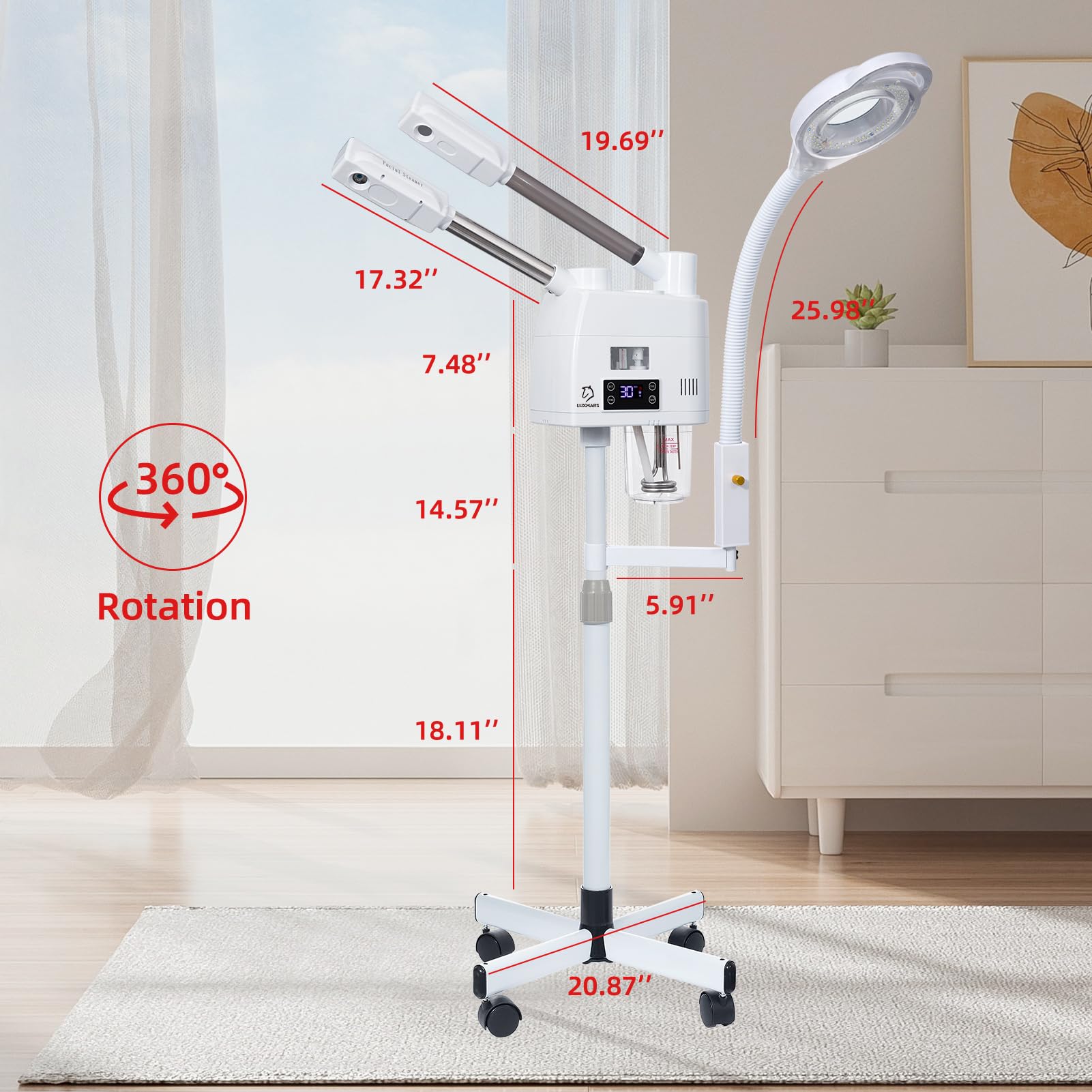 3 in 1 Professional Facial Steamer with 5X Magnifying Lamp - Hot & Cold Mist Function for Deep Cleansing, Pore Minimizing & Skin Hydration | Perfect for Spa, Salon & At-Home Skincare Routine