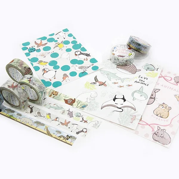 Endangered Species Washi Tape - Baby & Parent Animal Design for Scrapbooking, Journaling, and DIY Crafts