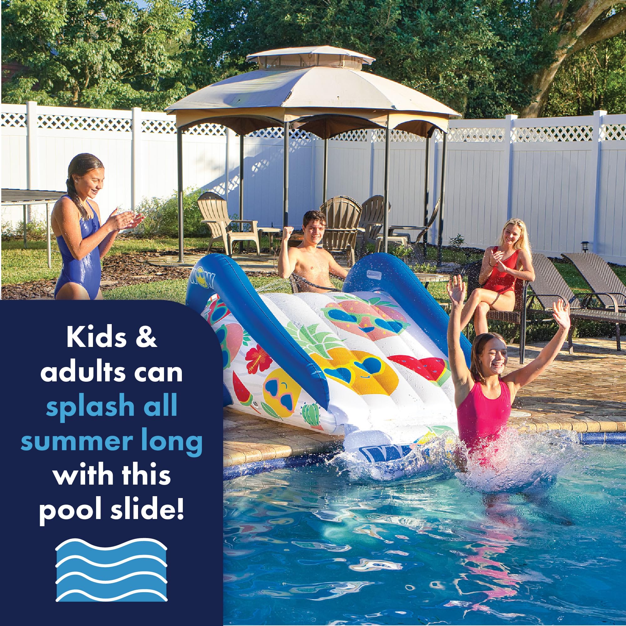 WOW Sports Fruit Fun Soaker - Durable Vinyl Inflatable Pool Slide with Built-in Sprayer for Kids & Adults - Perfect for Backyard Summer Fun and Family Gatherings