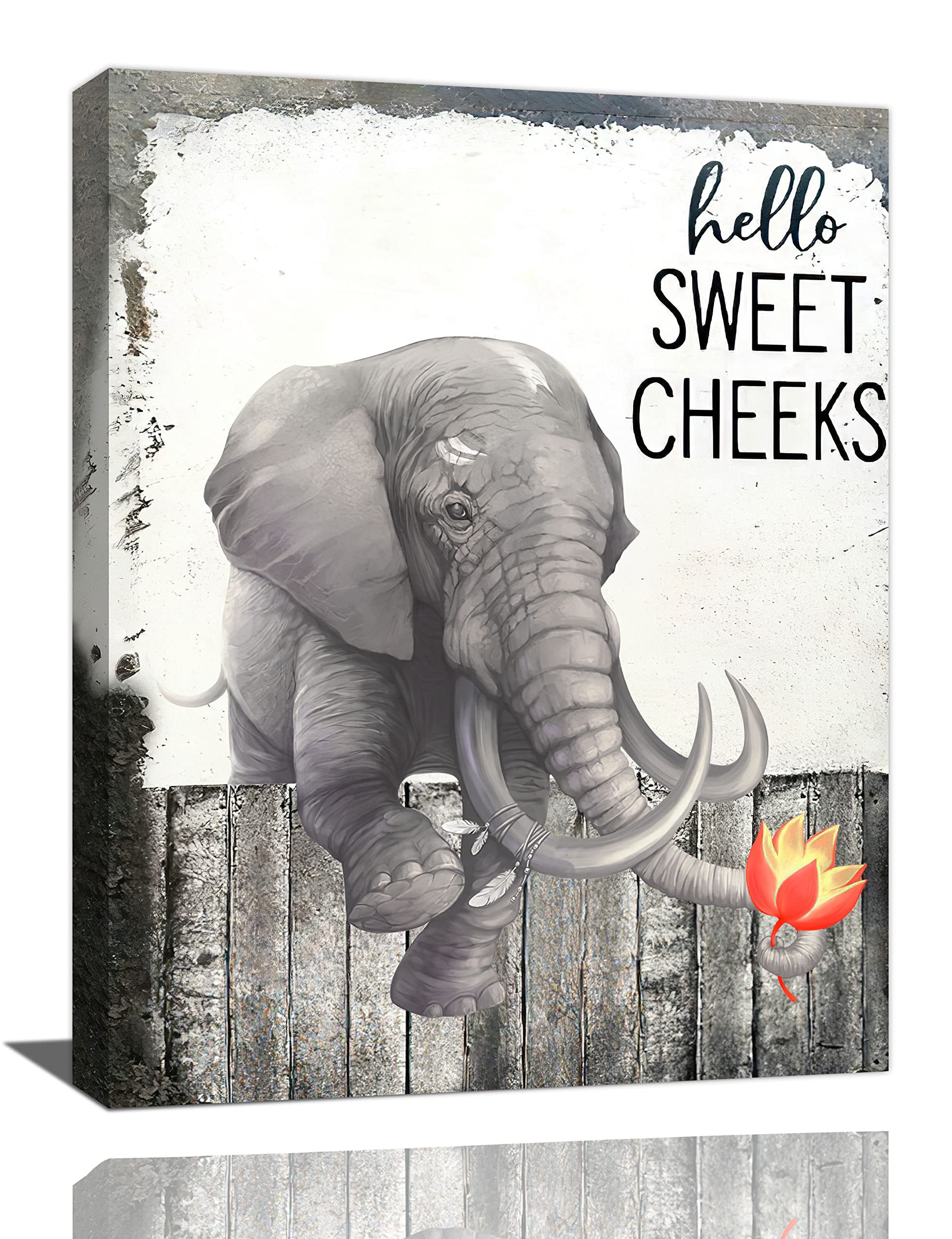 Funny Elephant Canvas Art 12x16 - Farmhouse Bathroom & Bedroom Wall Decor