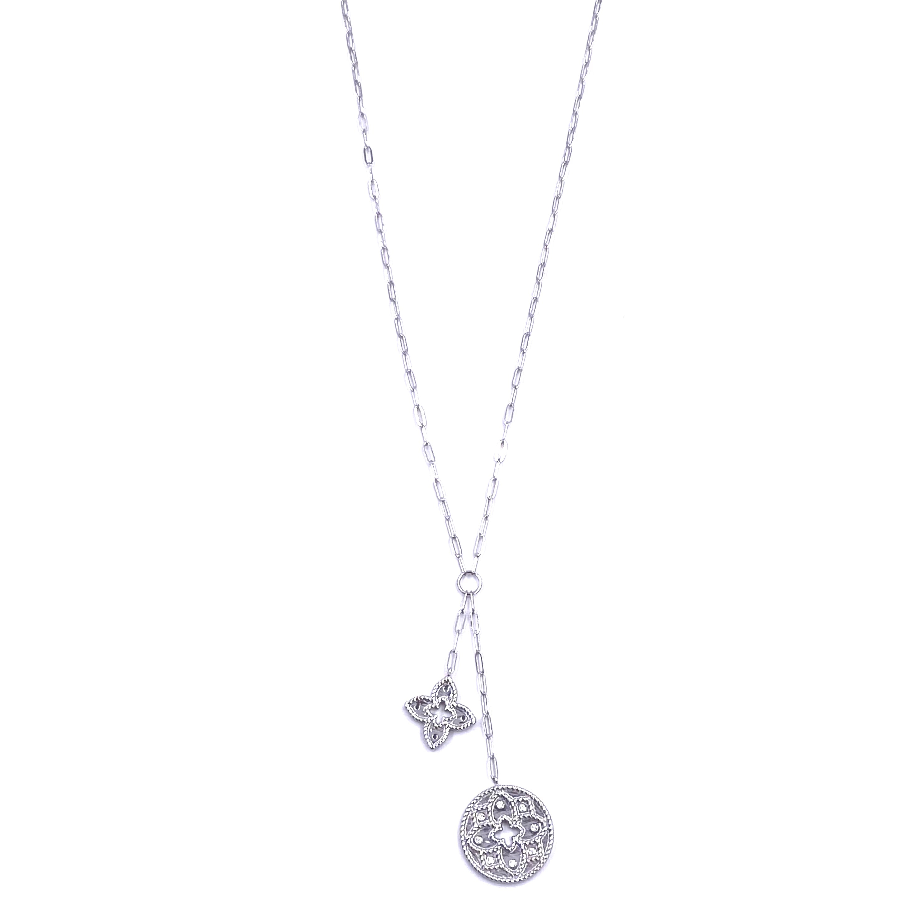 Ashley Gold Sterling Silver Double Charm CZ Clover & Round Pendant Necklace for Women - Perfect for Valentine's Day Gifts, Anniversary & Everyday Elegance