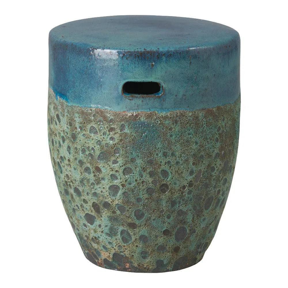 18 Inch Round Reef Teal Ceramic Outdoor Garden Stool - Perfect for Patio, Porch, Poolside & Backyard Decor