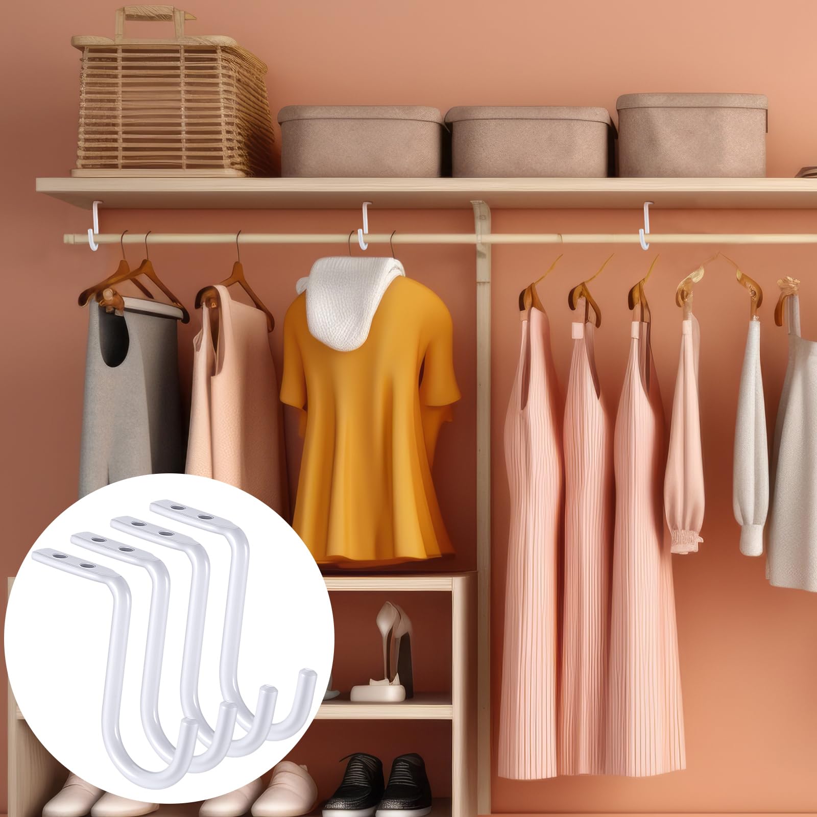 Heavy Duty 1 Inch Metal Closet Rod Center Support Bracket - Wall Mounted Closet Organizer for Clothes Hangers & Shelves (2 Pack) - Perfect for Bedroom, Walk-in Closet, Laundry Room Storage Solutions