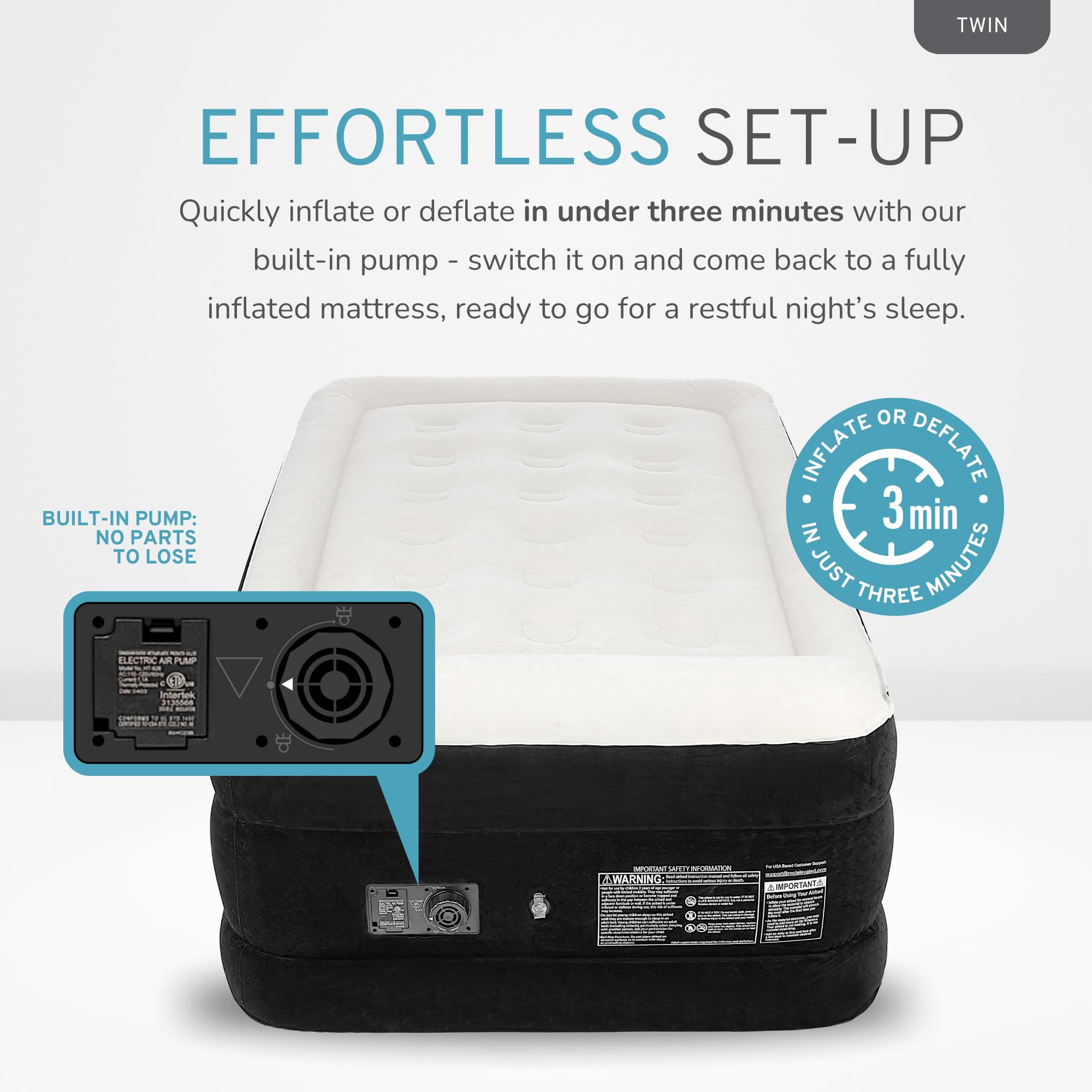 Luxury Pillow Top Twin Size Air Mattress with Built-in Pump - 20