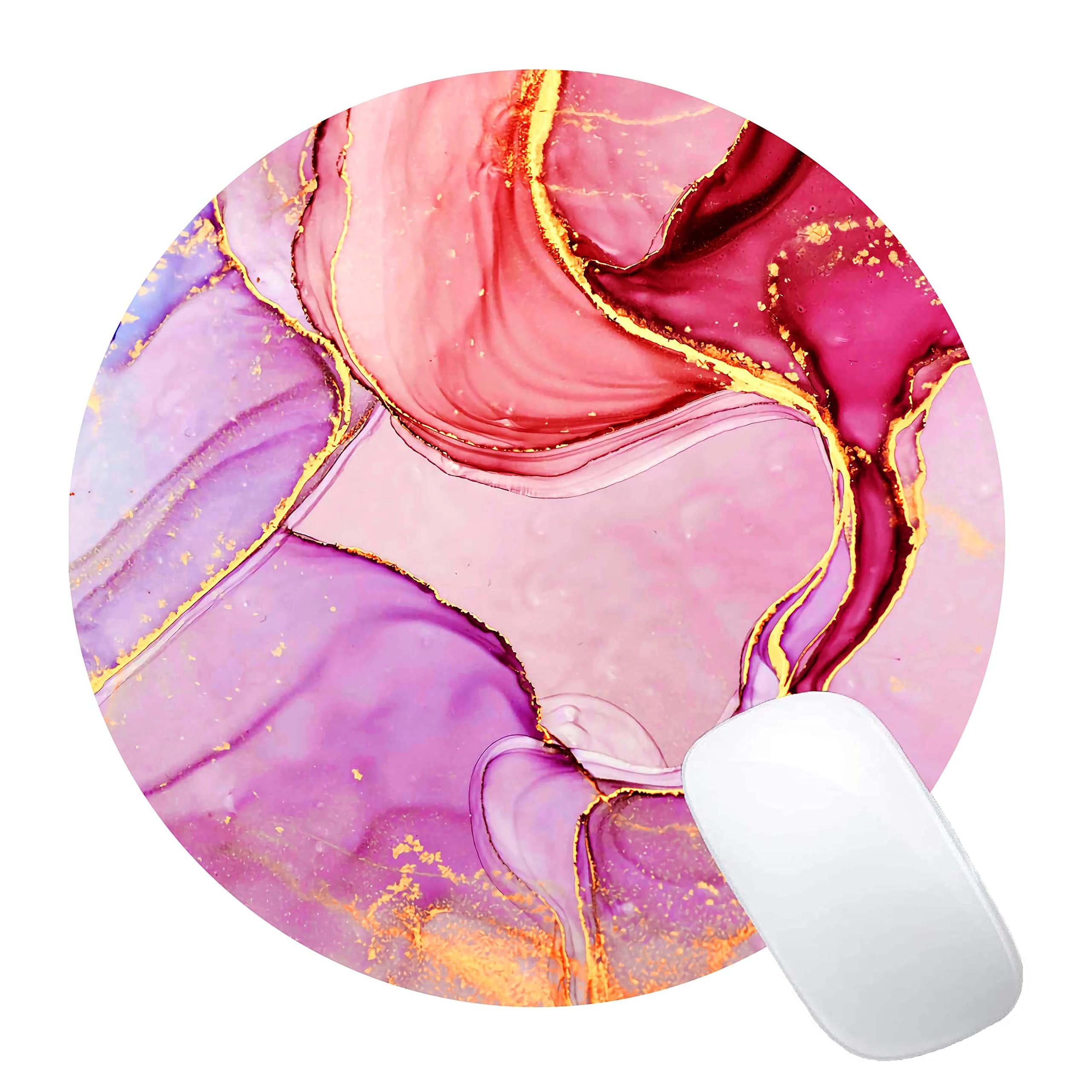 Premium Round Marble Mouse Pad - Pink Gold Design, Non-Slip Rubber Base, Portable Office & Gaming Accessory for Laptop & Desktop Computers | Perfect for Work, Gaming & Home Office Use