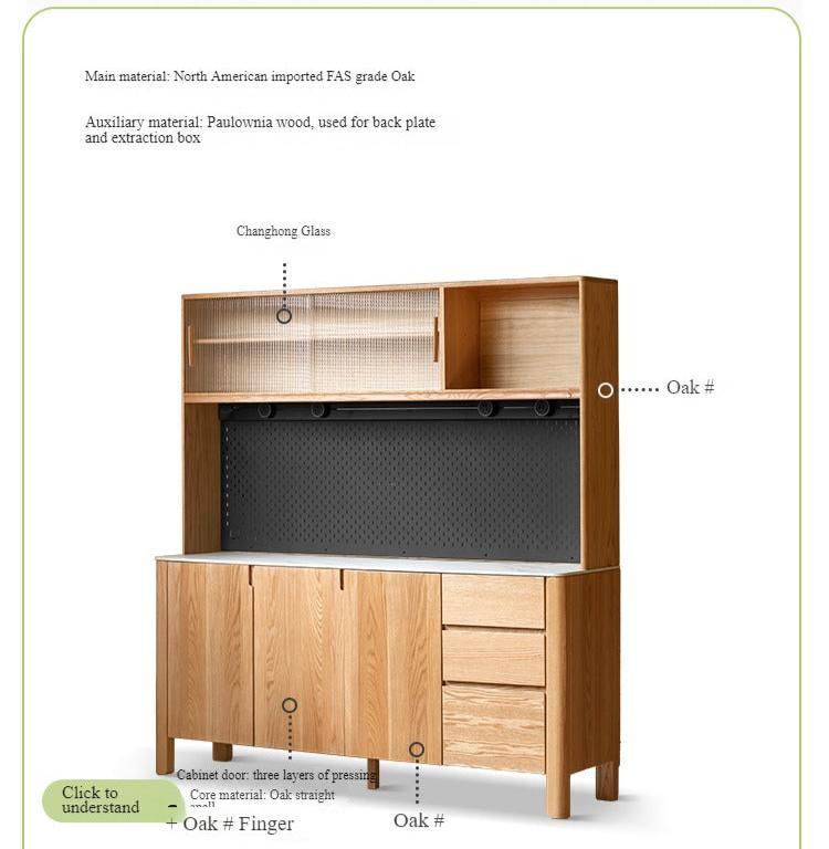 Premium Oak Solid Wood Perforated Rock Board Dining Sideboard - Rustic Kitchen Buffet Cabinet for Dining Room Storage & Display