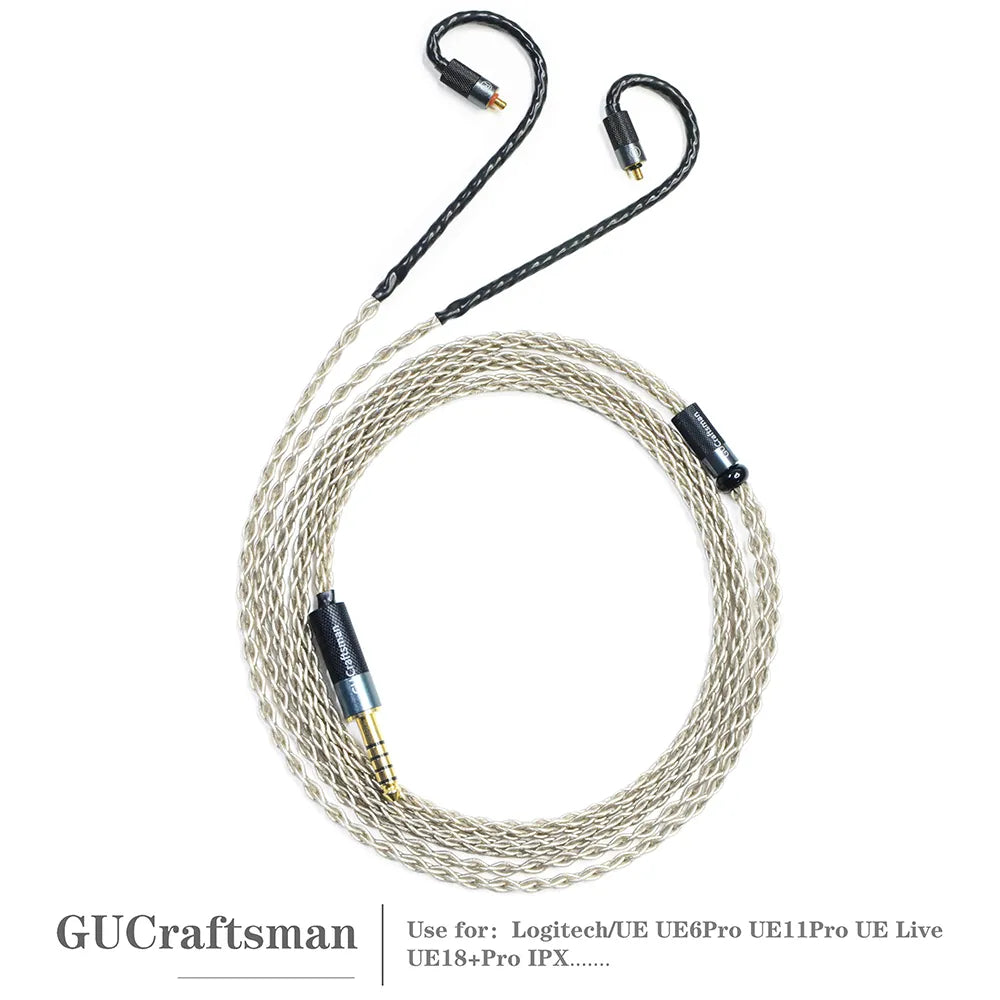 GUCraftsman 6N Single Crystal Silver Upgrade Cable for Logitech/UE UE6Pro UE11Pro UE Live UE18+Pro - High-End Audiophile Replacement Cable with IPX Connector - Perfect for Studio Monitoring & Professional Music Listening