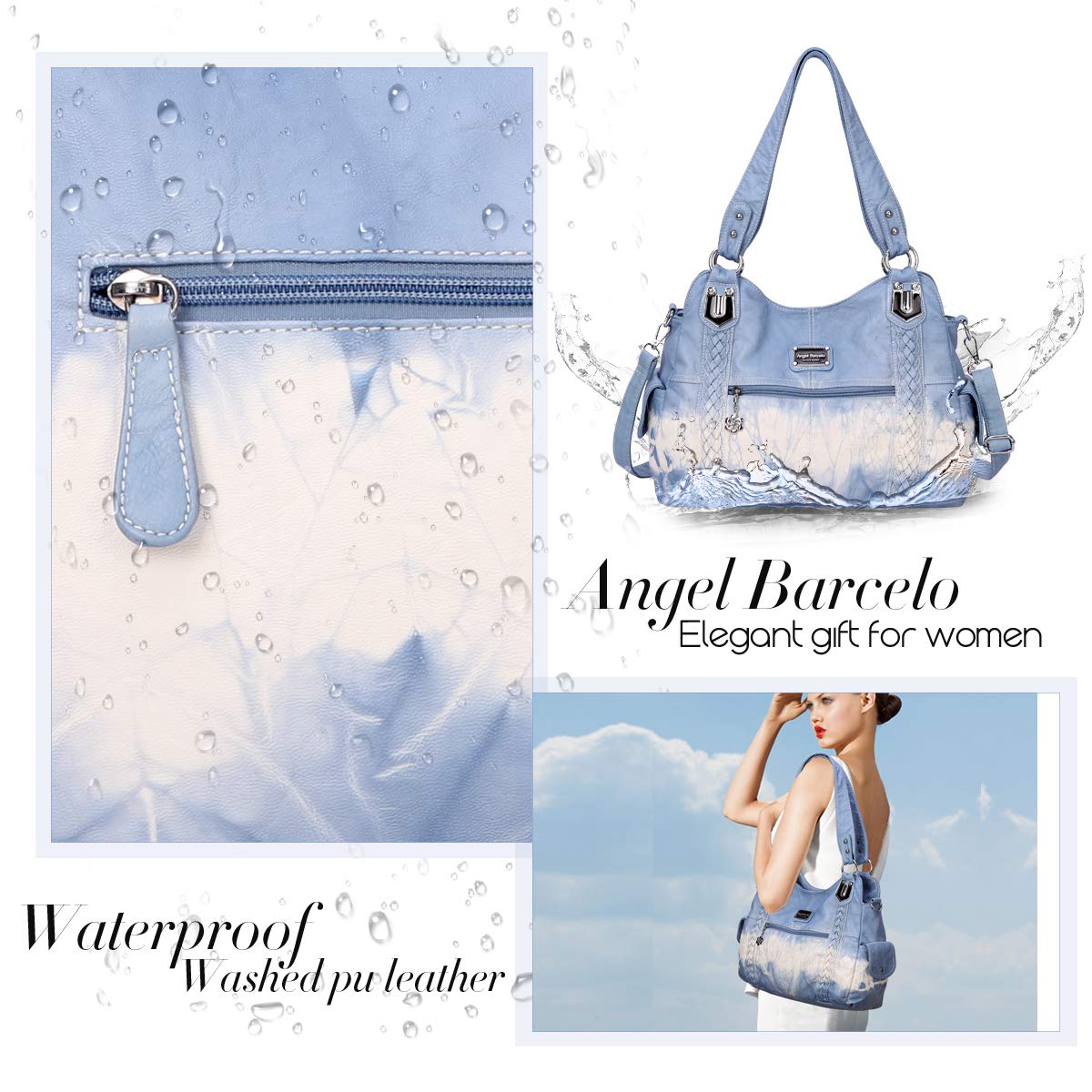 Angel Barcelo Women's Roomy Hobo Handbag - Fashionable Washed Leather Shoulder Bag & Tote Purse for Work, Travel & Everyday Use