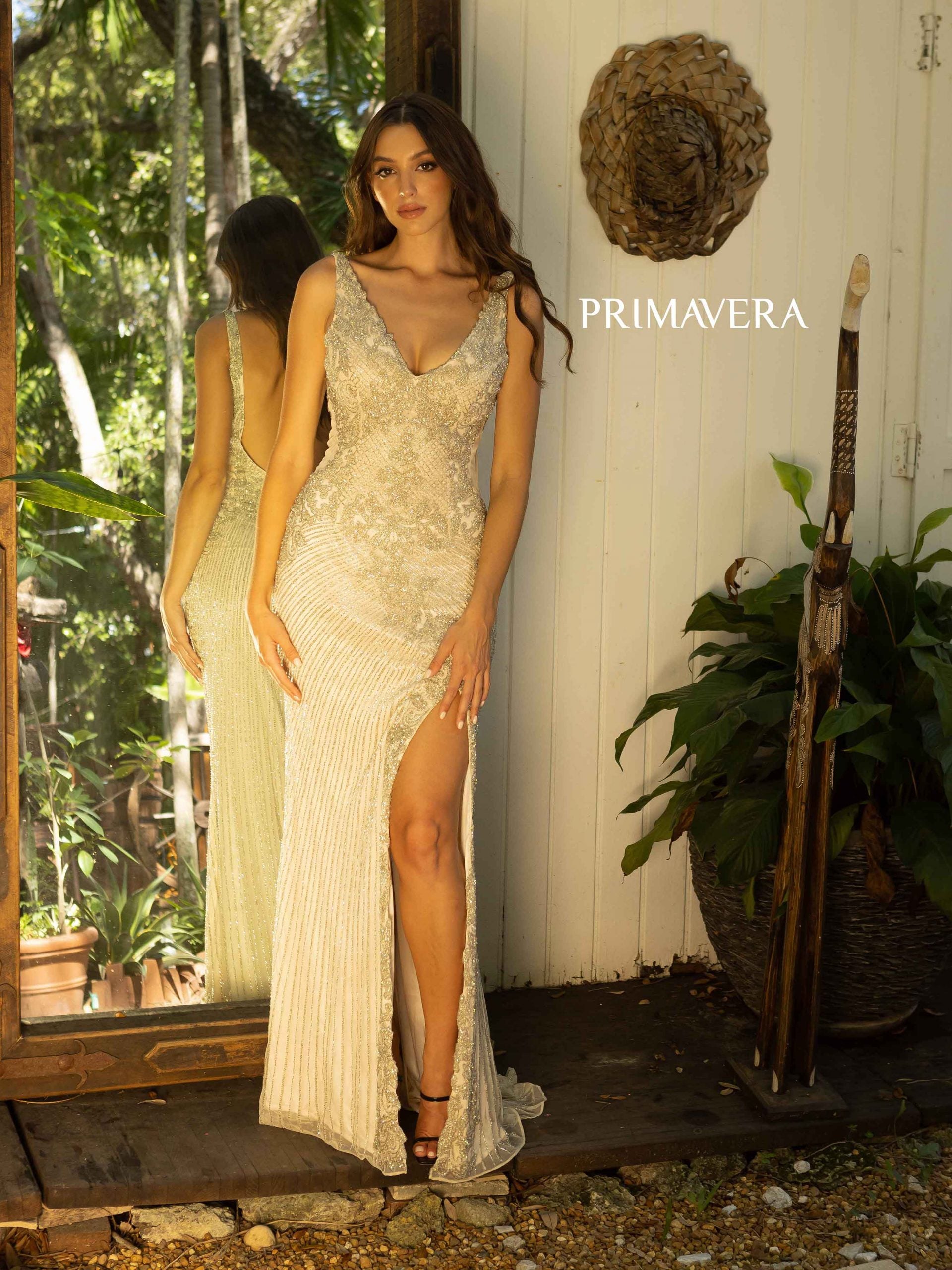 Dedvina Beaded Evening Gown - Primavera 12065 | Elegant Women's Formal Dress for Prom, Wedding & Gala Events