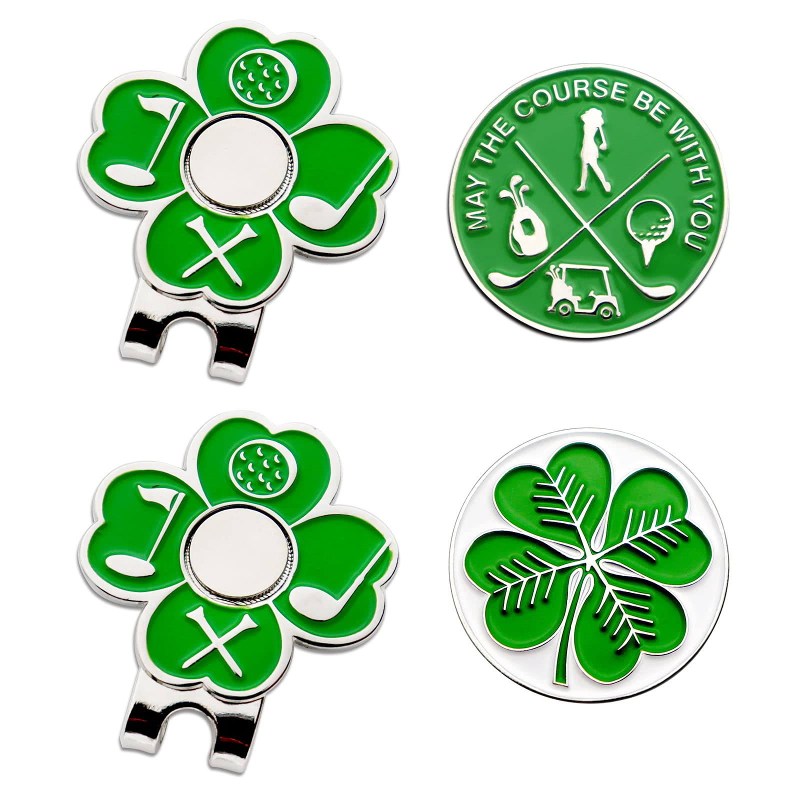 CoverMay Clover Golf Hat Clips & Ball Markers Set - Green Golf Accessories for Hat & Ball Identification - Perfect for Golf Tournaments, Practice & Gifts