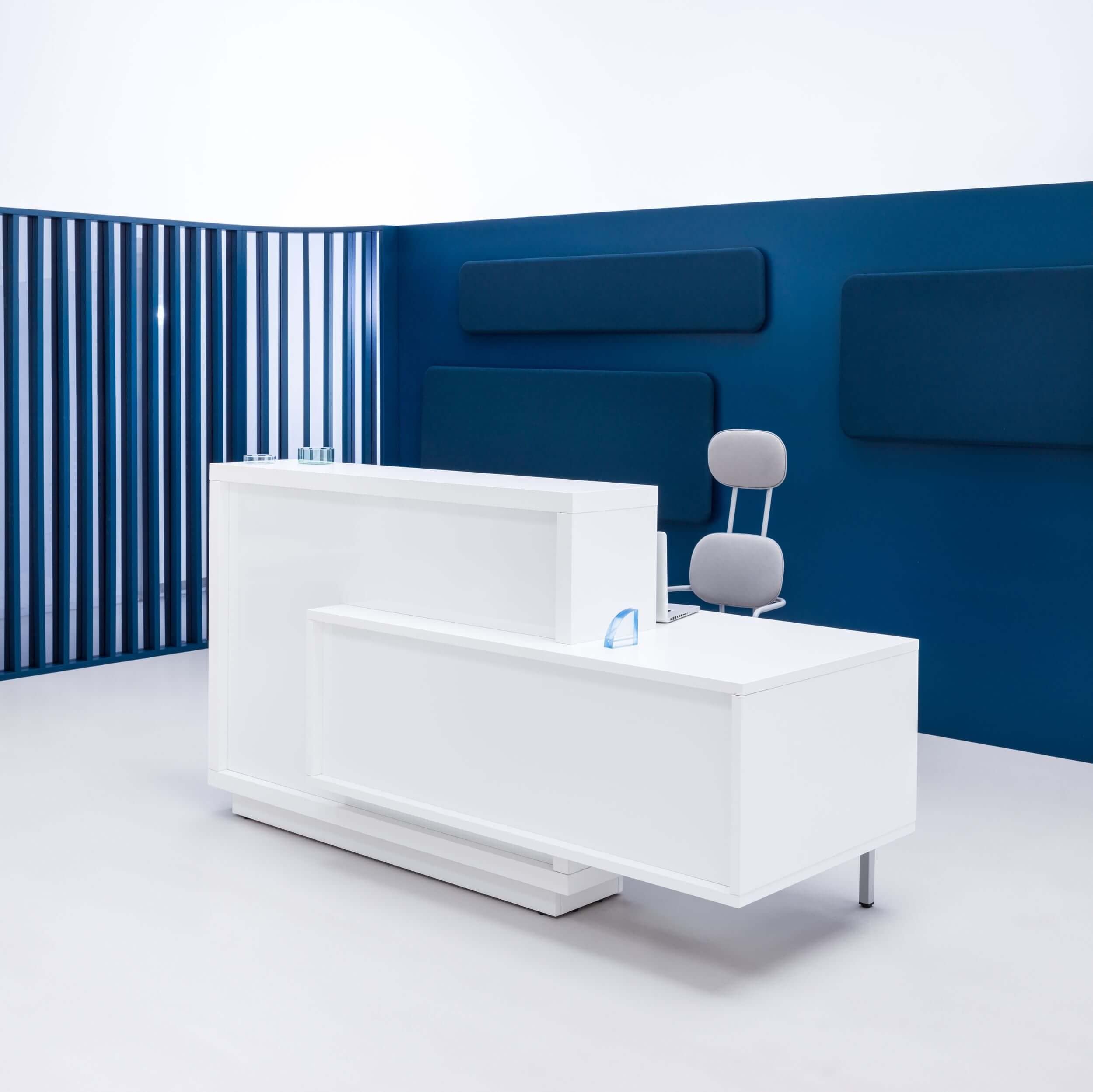 ADA Compliant Reception Desk - Right Facing White Counter for Office Lobby | Wheelchair Accessible Front Desk for Hotels, Clinics & Corporate Spaces