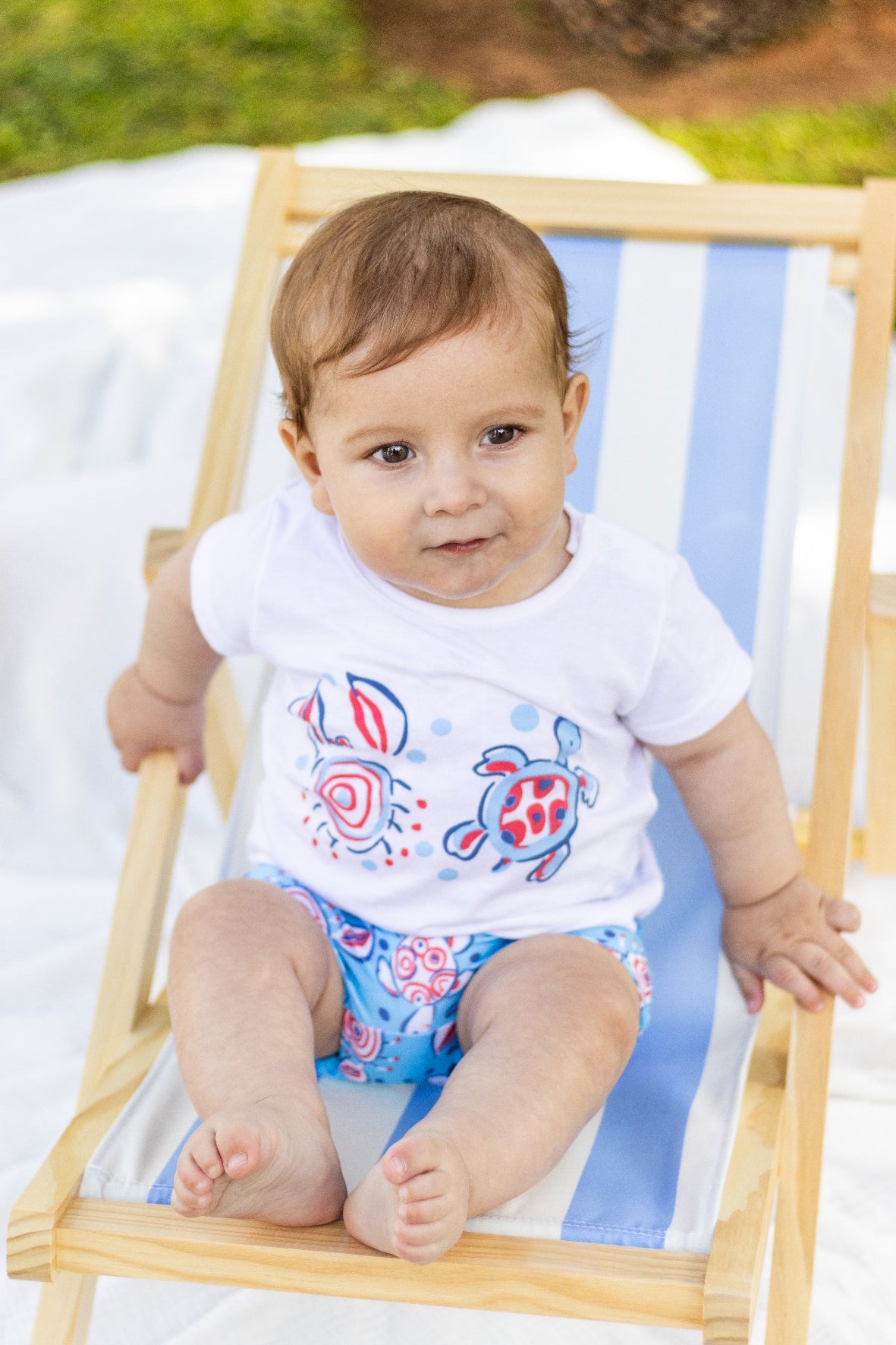 Benedict Blue & Red Turtle Print T-Shirt & Swim Shorts Set - Comfortable Summer Outfit for Beach, Pool, and Casual Wear
