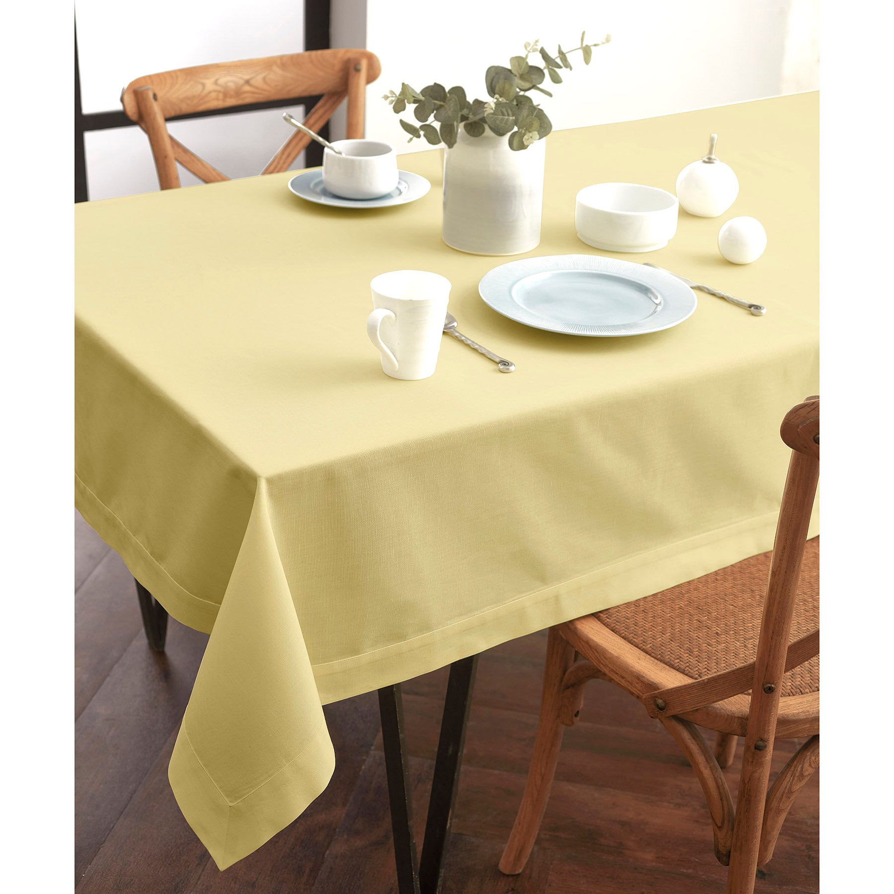 Premium Dru Cotton Linen Tablecloth - 60x90 Inch Natural Woven Table Cover for Dining, Kitchen & Outdoor Picnics - Washable & Wrinkle-Resistant