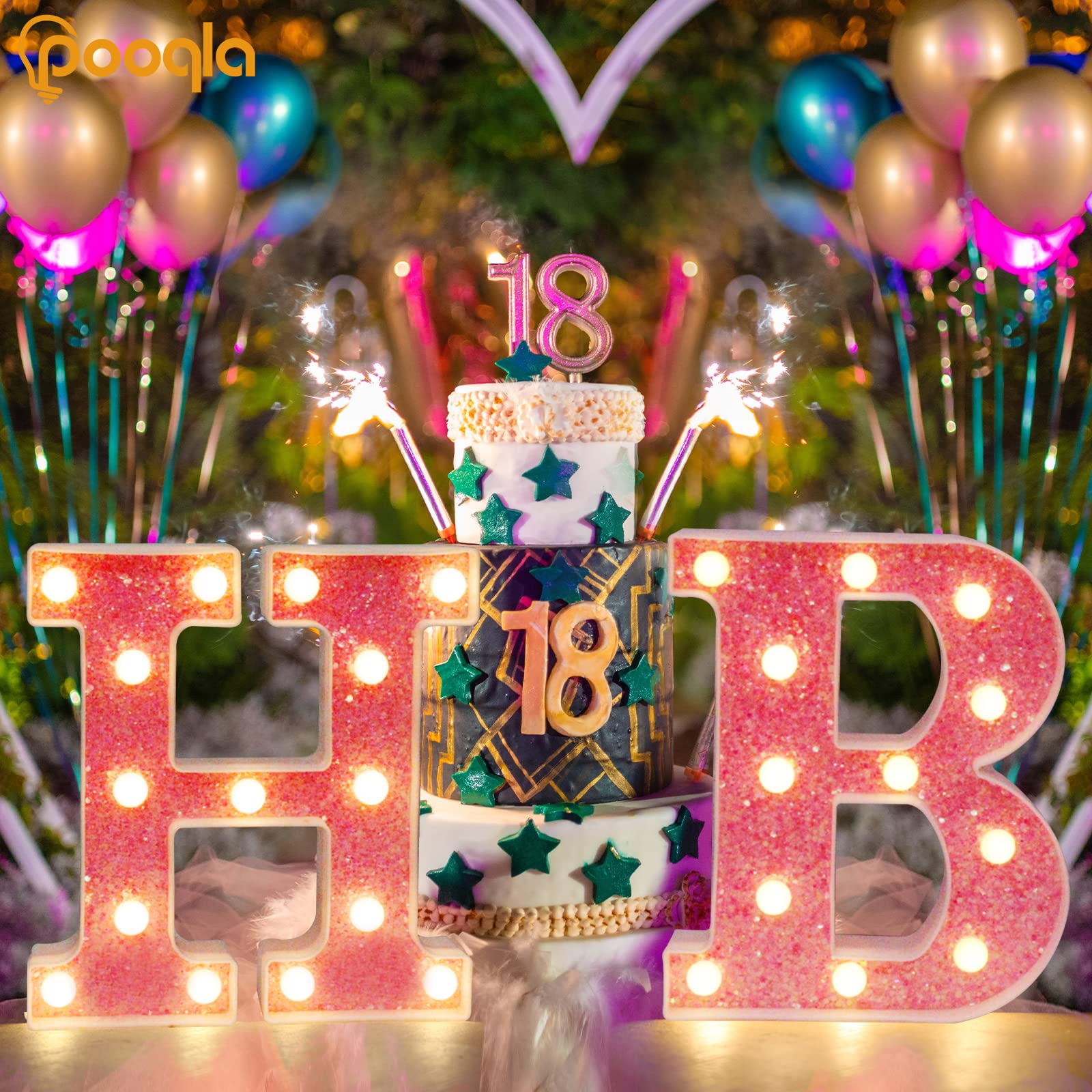 Pooqla LED Marquee Letter Lights - Pink Glitter Alphabet Sign with Battery Power for Night Light, Birthday Party, Wedding, Girls Gifts, Home Bar & Christmas Decoration - Perfect for Bedroom, Nursery, Photo Booth & DIY Home Decor - Letter Y