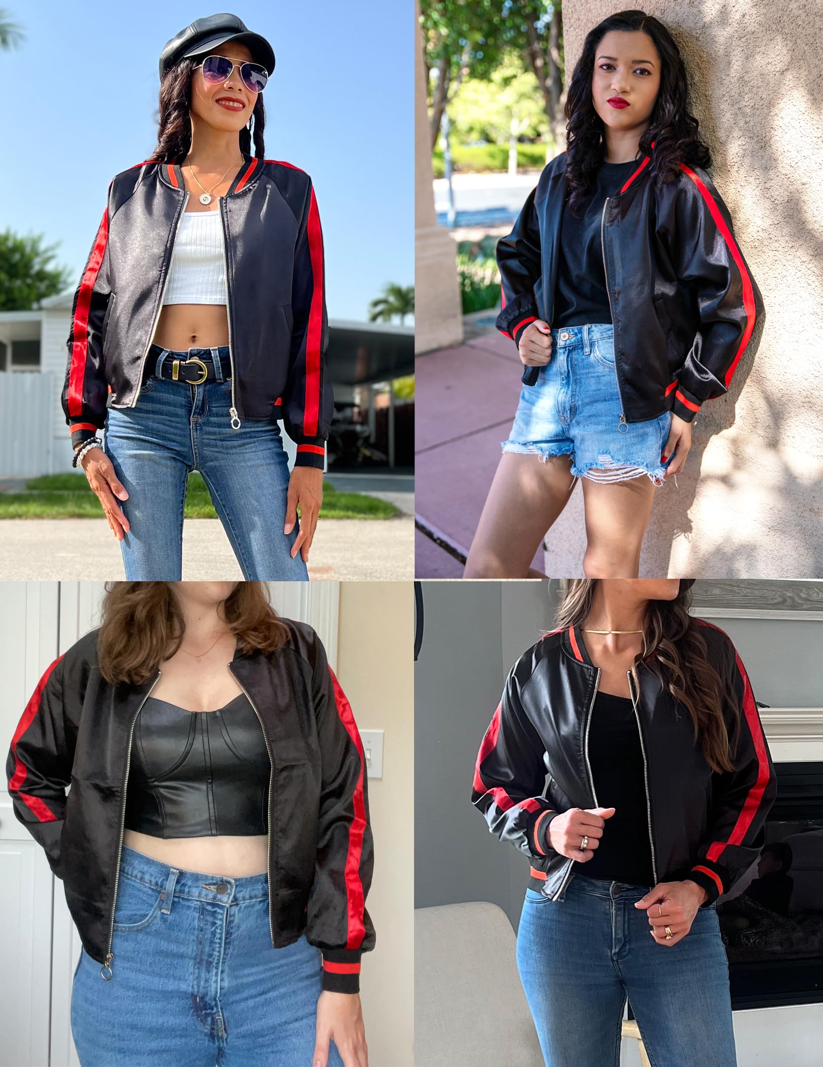 Zeagoo Women's Lightweight Bomber Jacket - Casual Striped Zip Up Windbreaker Coat with Pockets | Perfect for Spring, Fall & Outdoor Activities