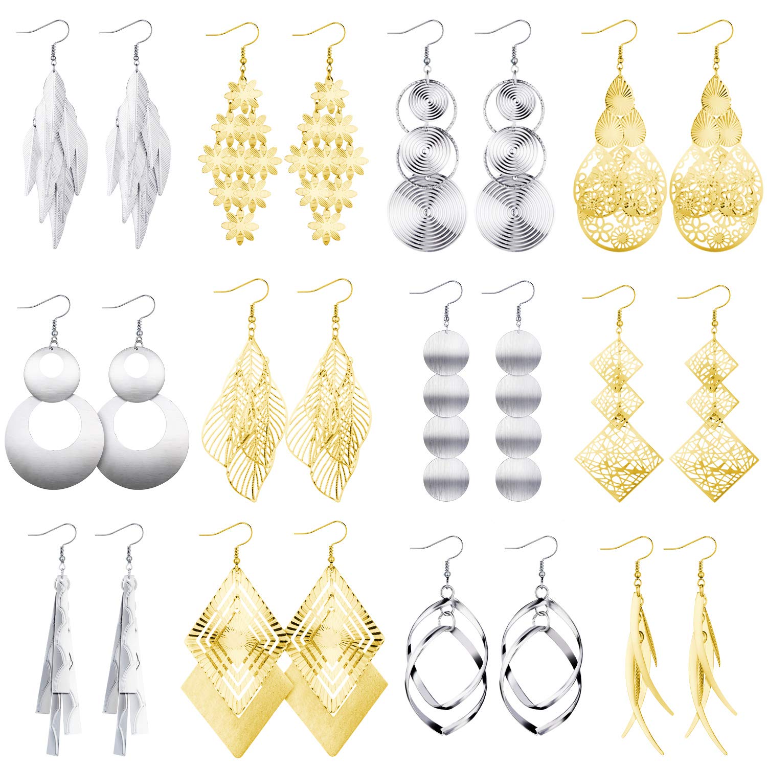 12 Pairs Bohemian Long Fringed Drop Dangle Earrings - Vintage Statement Jewelry for Women & Girls - Perfect for Parties, Weddings & Everyday Wear