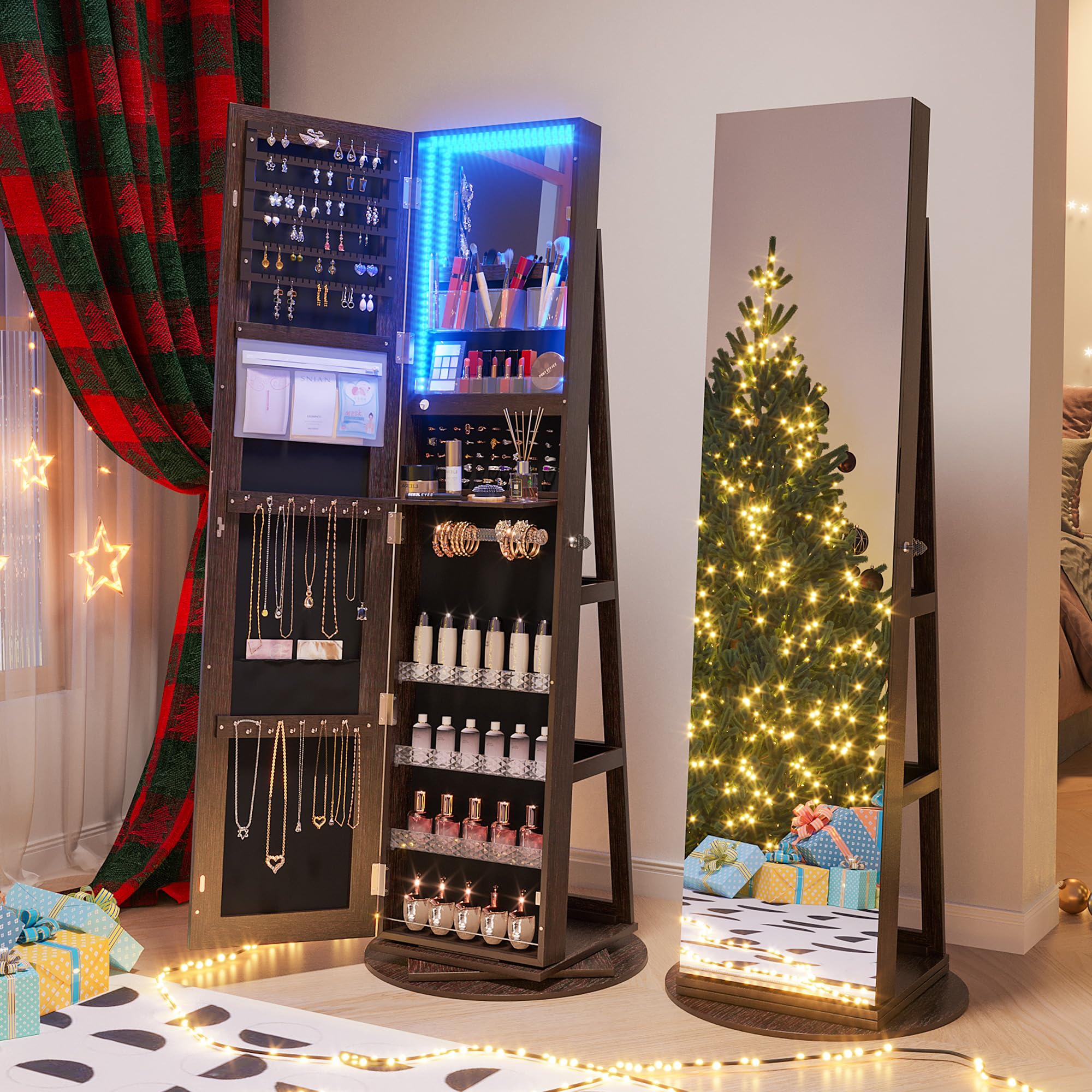 360° Rotating Jewelry Armoire with LED Lights - 63