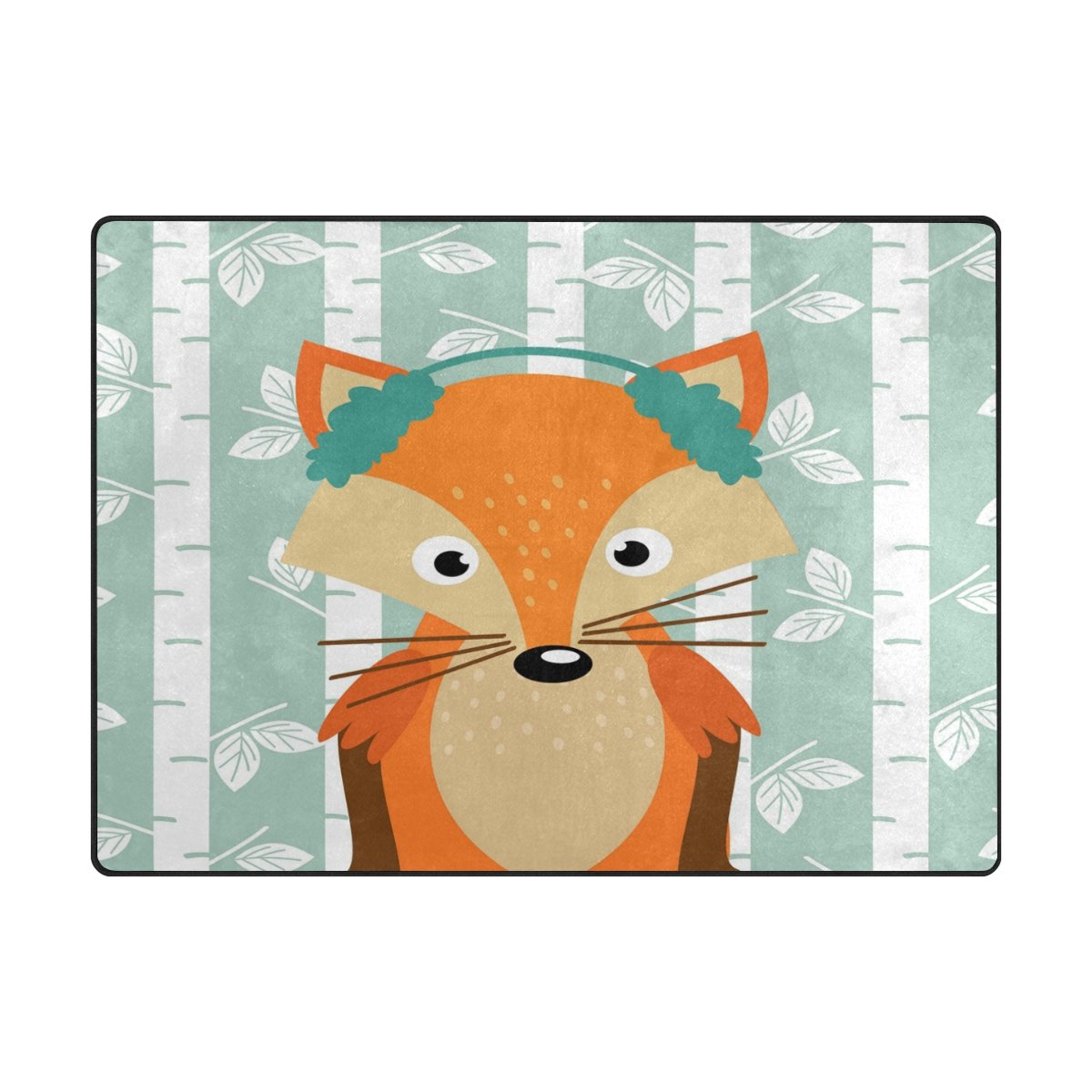 ALAZA Cartoon Birch Tree Cute Fox Area Rug - 5'3