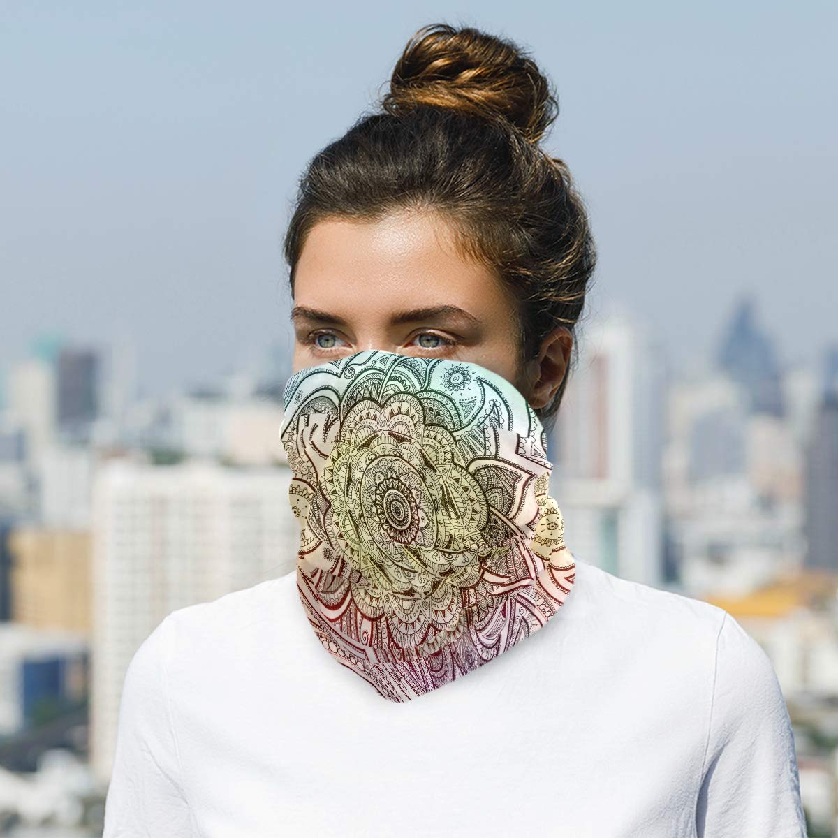 Unisex Magic Neck Gaiter & Sport Headband - Elastic Face Mask, Bandana Scarf for Men & Women - Mandala Paisley Design - Perfect for Running, Cycling, Hiking & Outdoor Activities
