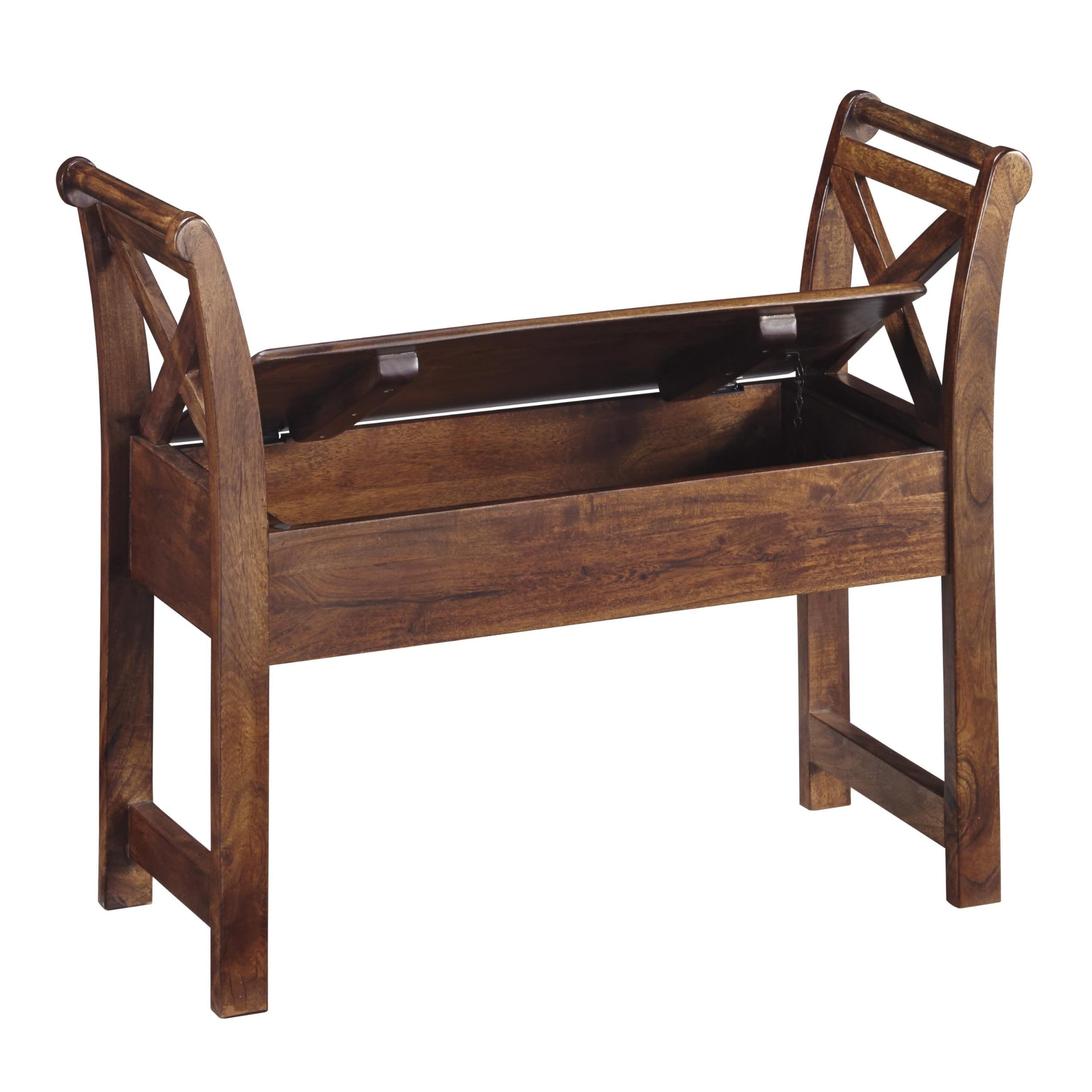 Benjara Wooden Storage Bench with X Braces - Rustic Brown Accent Furniture for Entryway, Living Room & Bedroom Organization