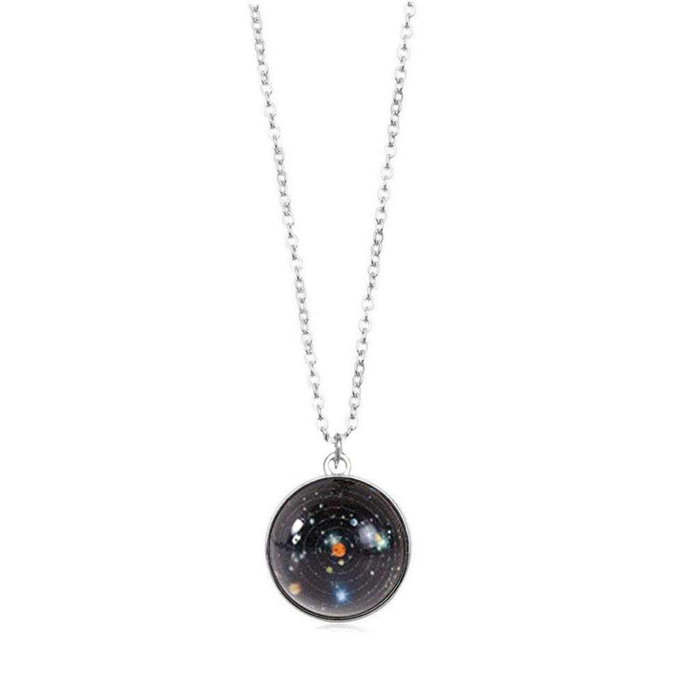 JCZR.Y Eight Planets Necklace - Double-Sided Glass Ball Pendant with Solar System & Galaxy Design - Universe Guardian Stars Jewelry for Women - Perfect for Astronomy Lovers, Space-Themed Gifts & Cosmic Fashion Accessories