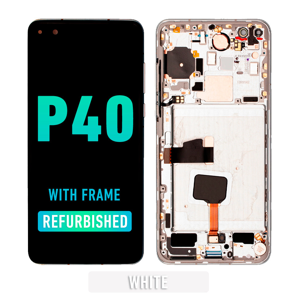 Refurbished Huawei P40 LCD Screen Assembly with Frame - White | Replacement Display for Huawei P40 | Perfect for DIY Phone Repairs & Screen Replacement Projects