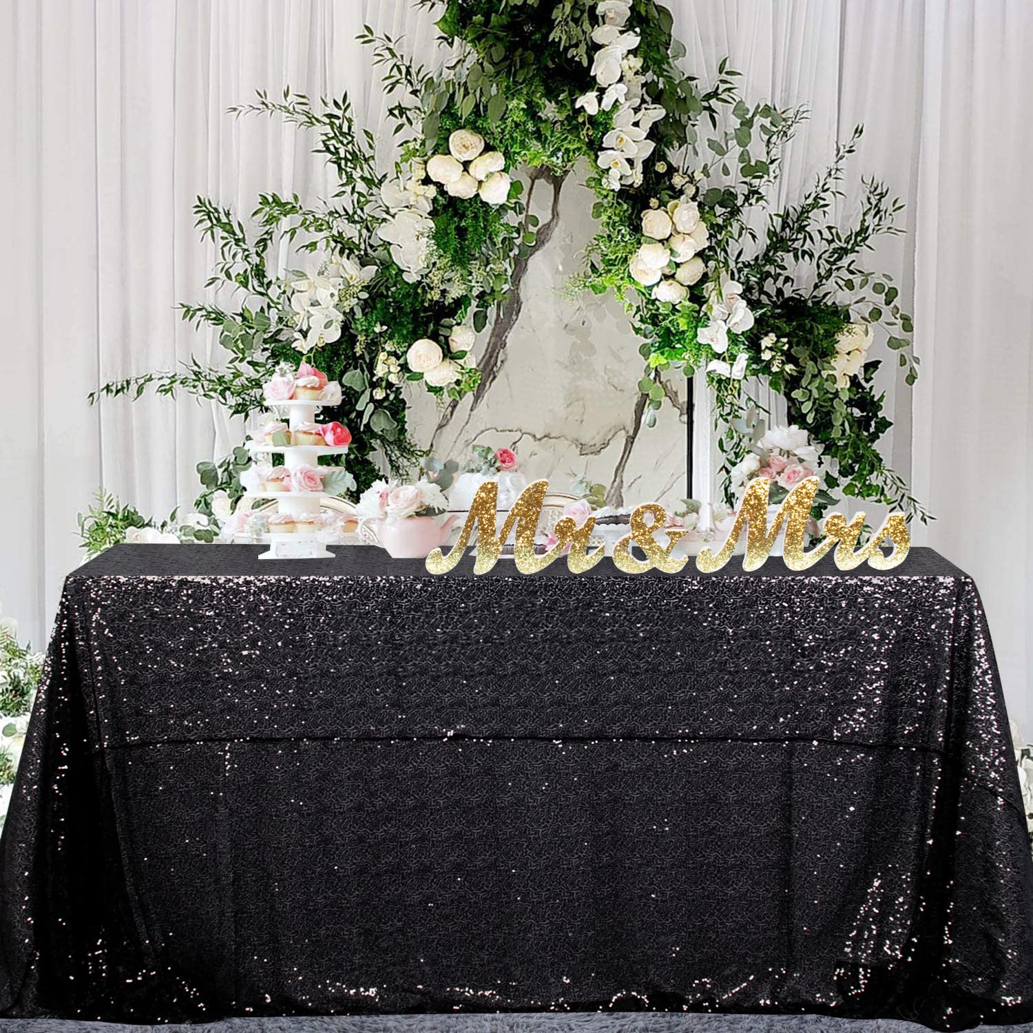 Black Sequin Tablecloth 90x132-Inch Rectangle Glitter Table Cover - Sparkle Fabric Table Linen for Wedding, Party, Holiday & Dessert Table Decorations | Perfect for Banquets, Birthday Celebrations and Special Events
