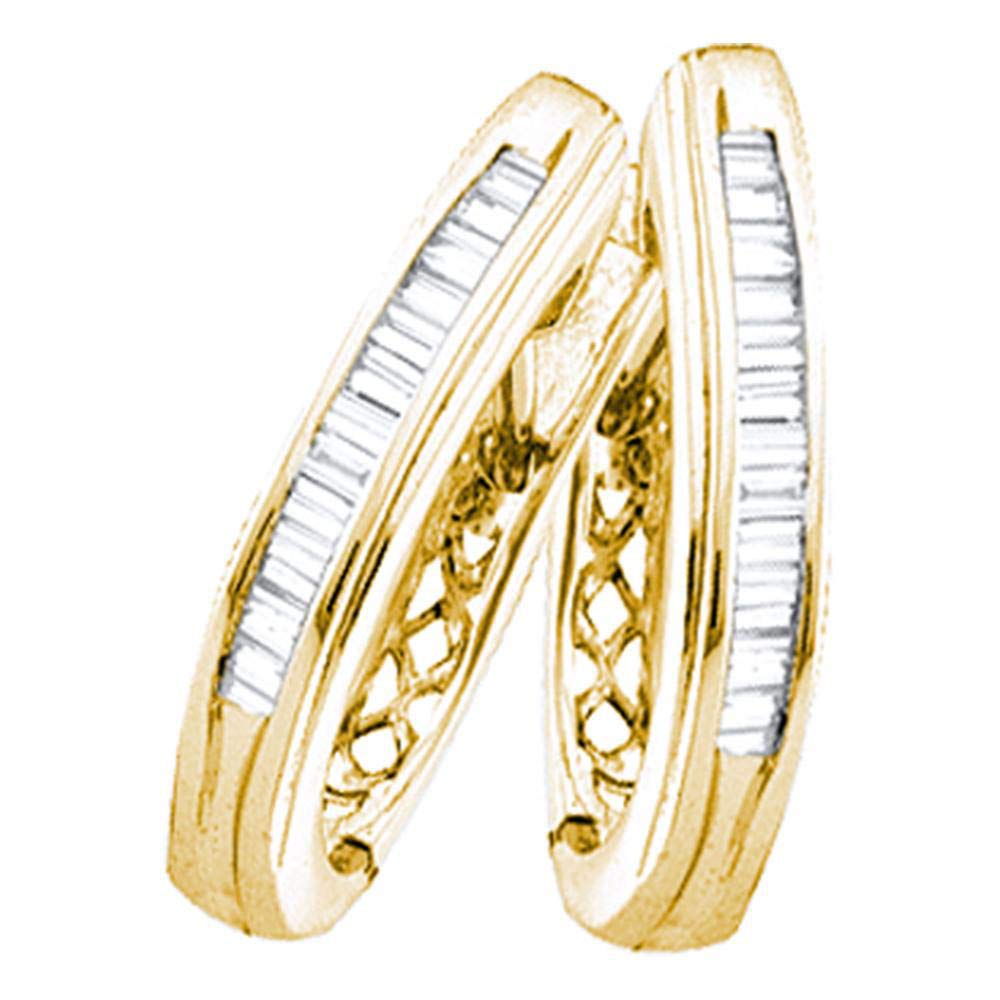 Yellow-Tone Sterling Silver Women's Baguette Diamond Hoop Earrings 1/4 CTTW - Elegant Everyday Jewelry for Work & Special Occasions