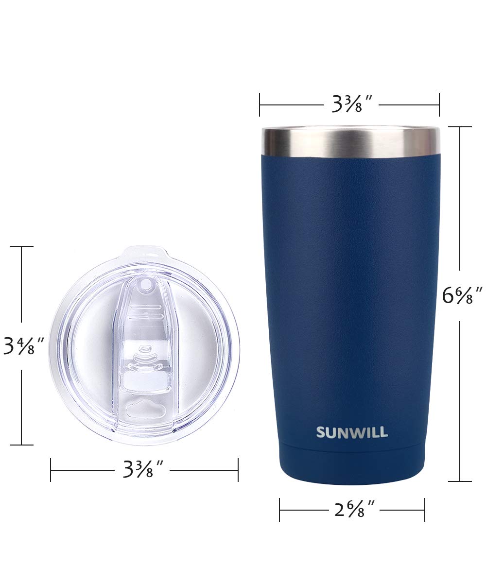 SUNWILL 20 oz Insulated Stainless Steel Travel Coffee Tumbler with Lid - Powder Coated Navy - Perfect for Outdoor Activities, Camping & Commuting