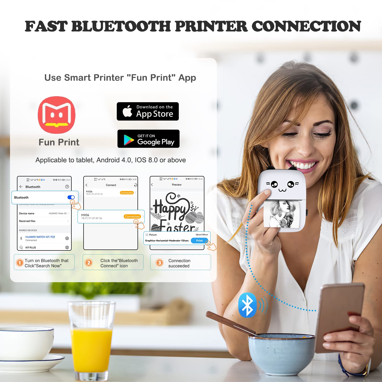 Mini Thermal Sticker Printer with 10 Rolls Paper - Portable Sticker Maker Machine for Notes, Journals & DIY Projects - Compatible with iOS & Android - Perfect for Kids, Work & Creative Gifts