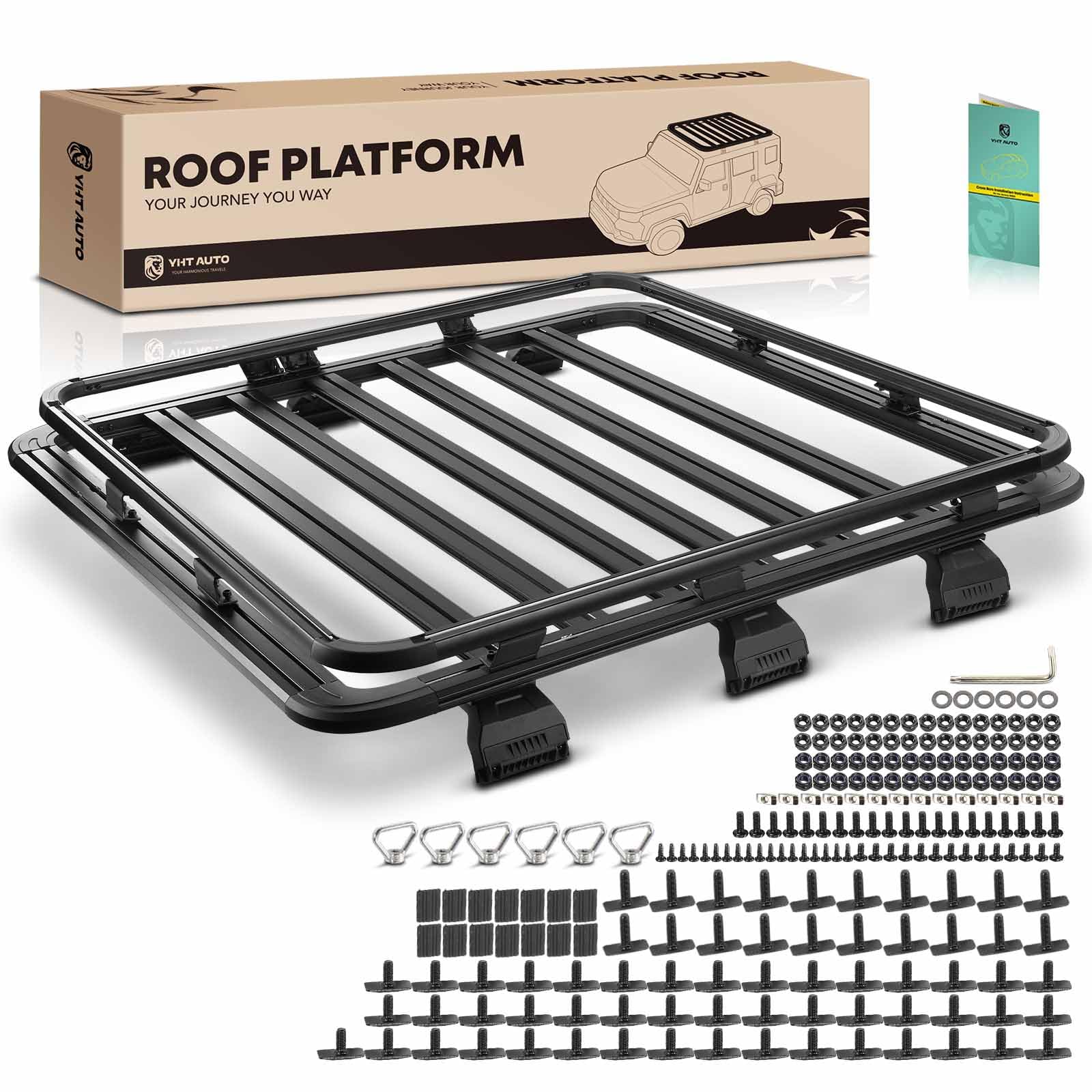 YHTAUTO Heavy Duty Aluminum Alloy Car Roof Rack Cargo Carrier - 385 Lbs Capacity, Universal Fit for Jeep Wrangler (2018-2023) & Gladiator (2020-2023) - Perfect for Rooftop Tents, Kayaks, Bikes & Outdoor Adventure Gear