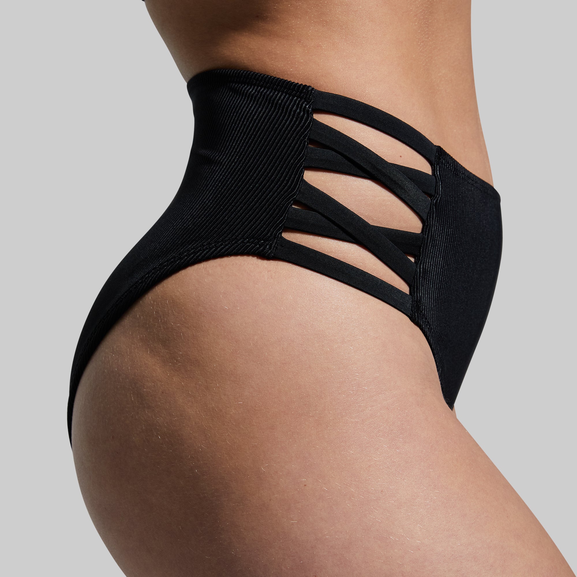 Black Ribbed Sandbar Bikini Bottom - High Waisted Swimwear for Women, Beach Vacation & Pool Party Essentials