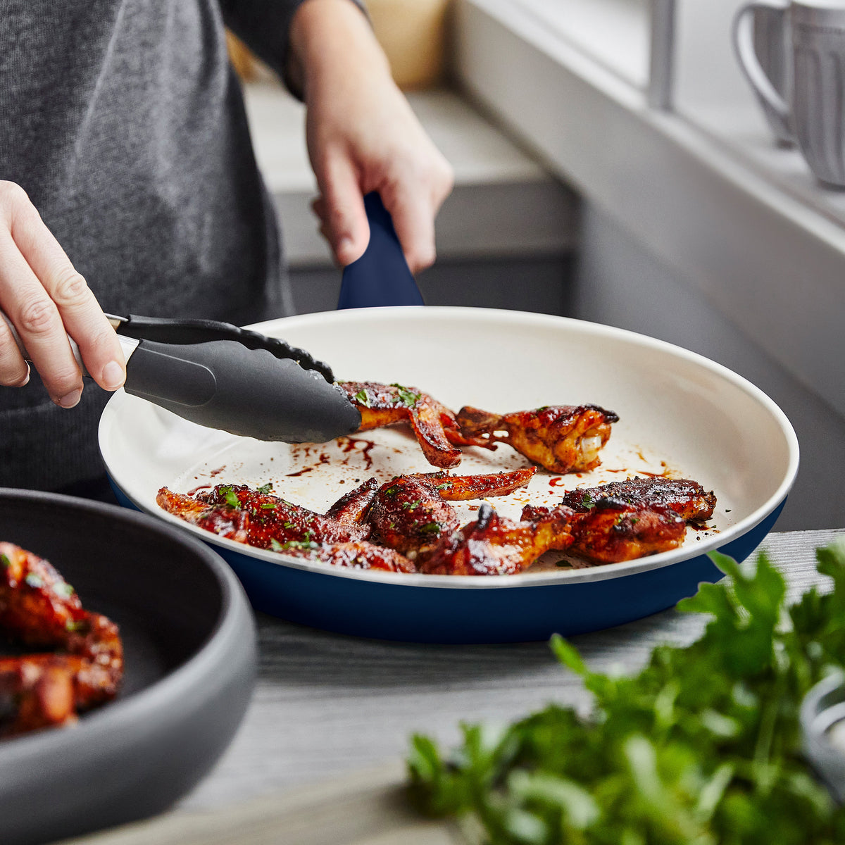 Rio Ceramic Nonstick Frypan Set - 7, 9.5 & 11 Inch Cookware for Healthy Cooking | Perfect for Sautéing, Frying & Everyday Meals | Navy Blue Kitchen Essentials