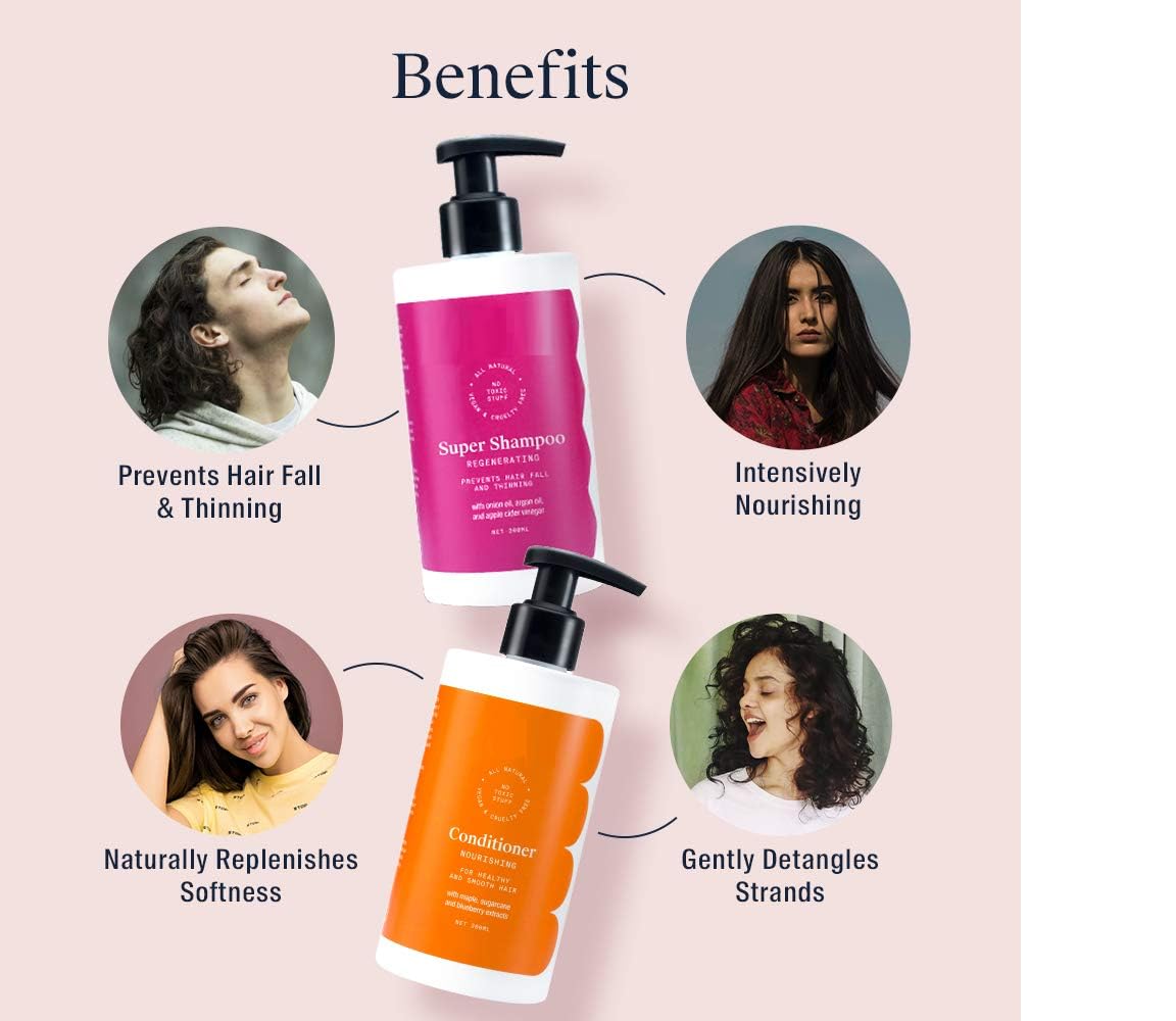 5-in-1 Hair Fall Control Kit with Super Shampoo & Conditioner Combo | Award-Winning Vegan & Cruelty-Free Hair Care (300ml x 2) | Best for Daily Use, Thinning Hair & Scalp Health | Perfect for Home & Travel