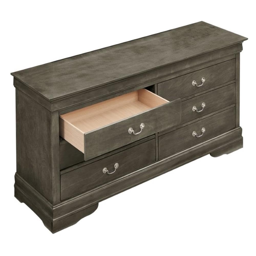 Glory Furniture Louis Phillipe 6-Drawer Gray Dresser - Perfect for Bedroom Storage & Organization