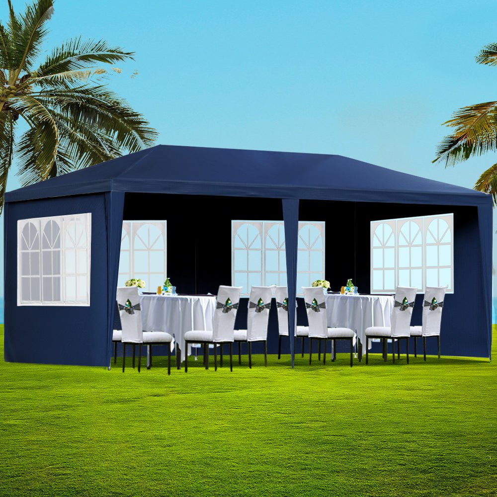 Instahut 3x6m Gazebo Tent with 6 Side Panels - Waterproof Outdoor Canopy for Weddings, Parties, Camping & Backyard Events - Blue