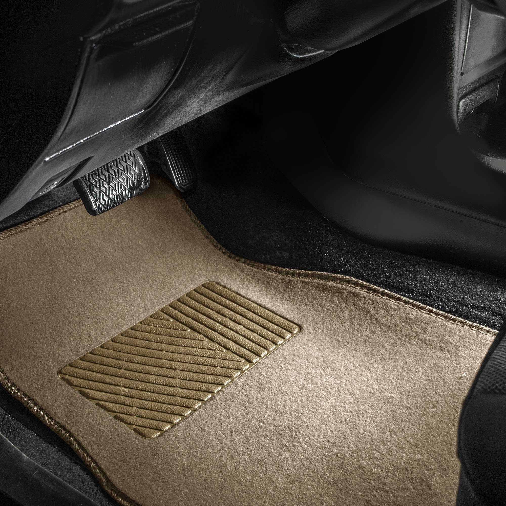TLH Universal Fit Car Floor Mats with Heel Pad - Non-Slip Beige Auto Carpets for Sedans, SUVs & Trucks - Waterproof & Durable Interior Protection for All-Weather Use