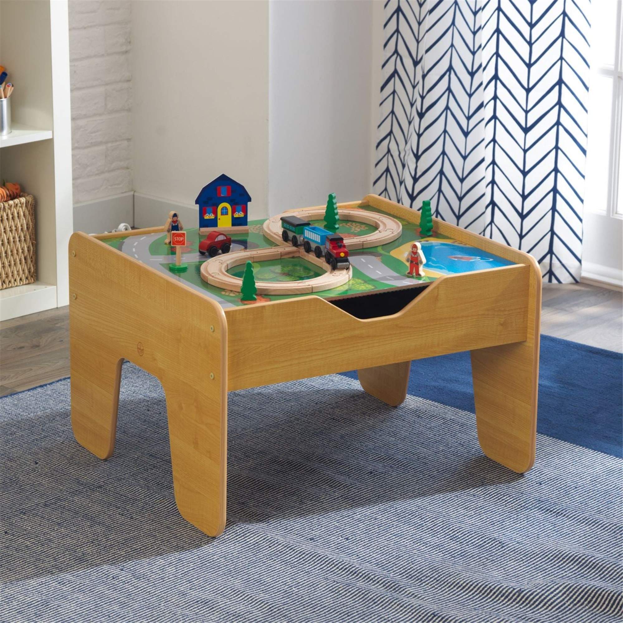 KidKraft 2-in-1 Kids Activity Table with Chalkboard & Storage - Natural Wooden Play Table for Toddlers - Perfect for Arts, Crafts & Learning Activities at Home or Preschool