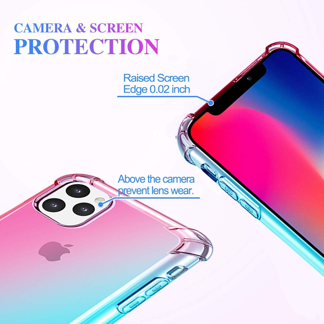 Clear Cute Gradient Shockproof iPhone 11 Pro Max Case - Slim Flexible TPU Cover with Reinforced Corners & Anti-Scratch Protection (6.5 inch, Pink/Green) - Perfect for Everyday Use, Travel & Outdoor Activities