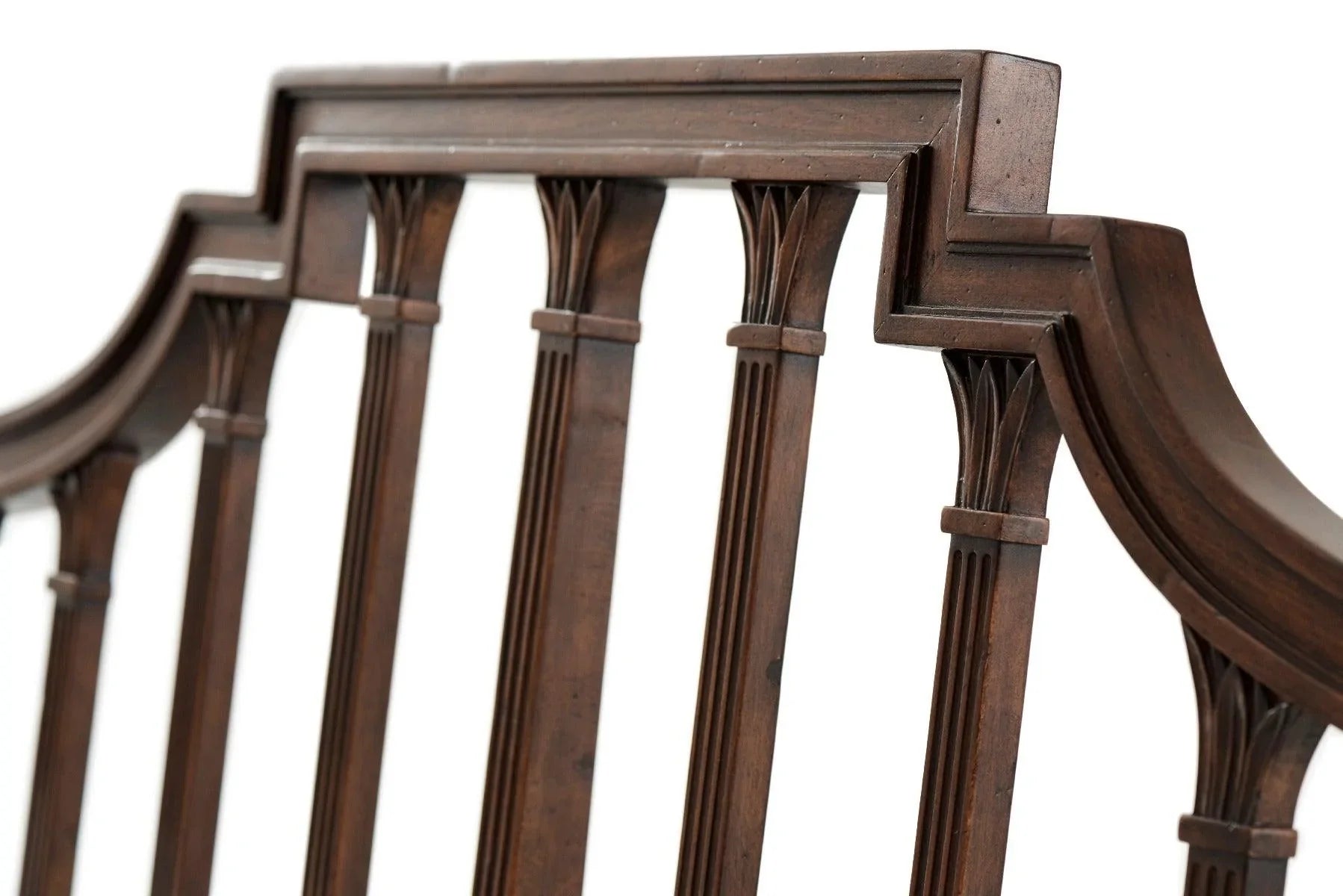 Arched Back Settee with Carved Fluted Detailing - Distressed Wood Sofa Bench in 2 Finish Options | Perfect for Entryway, Living Room or Bedroom Seating