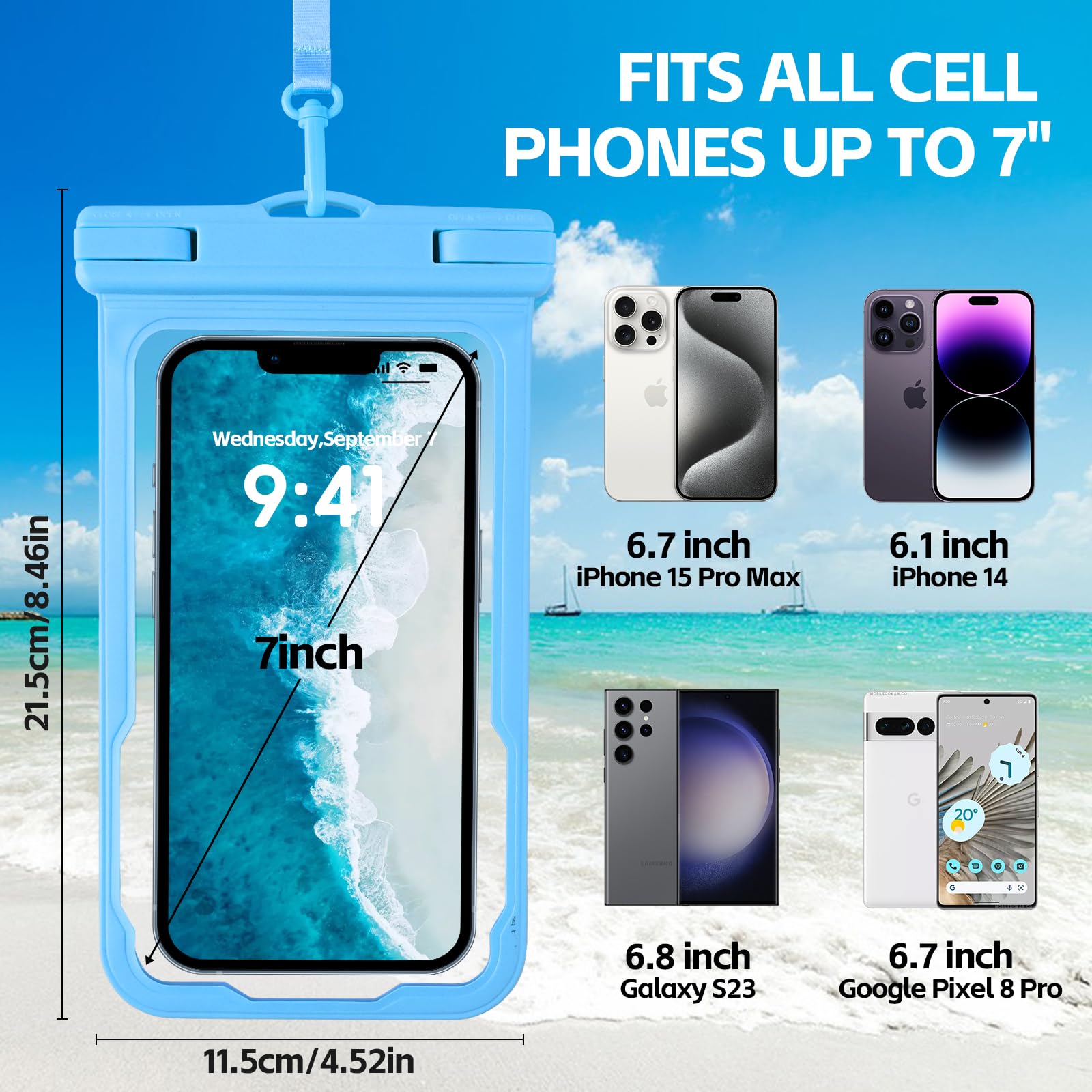 2 Pack Waterproof Phone Pouch for iPhone 15 14 13 Pro Max & Samsung Google - IPX8 Underwater Phone Case up to 7.2