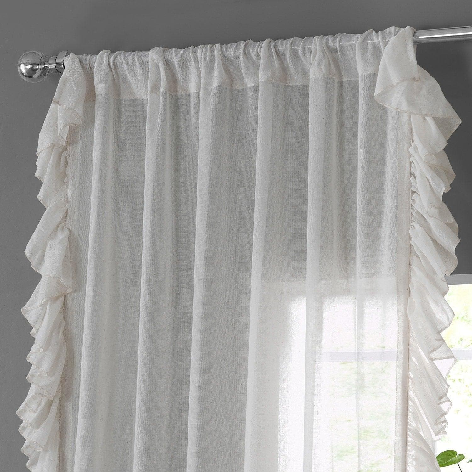 Gardenia Ruffled Faux Linen Sheer Curtains - Elegant Window Treatment for Living Room, Bedroom & Nursery - Light Filtering & Privacy Sheer Panels