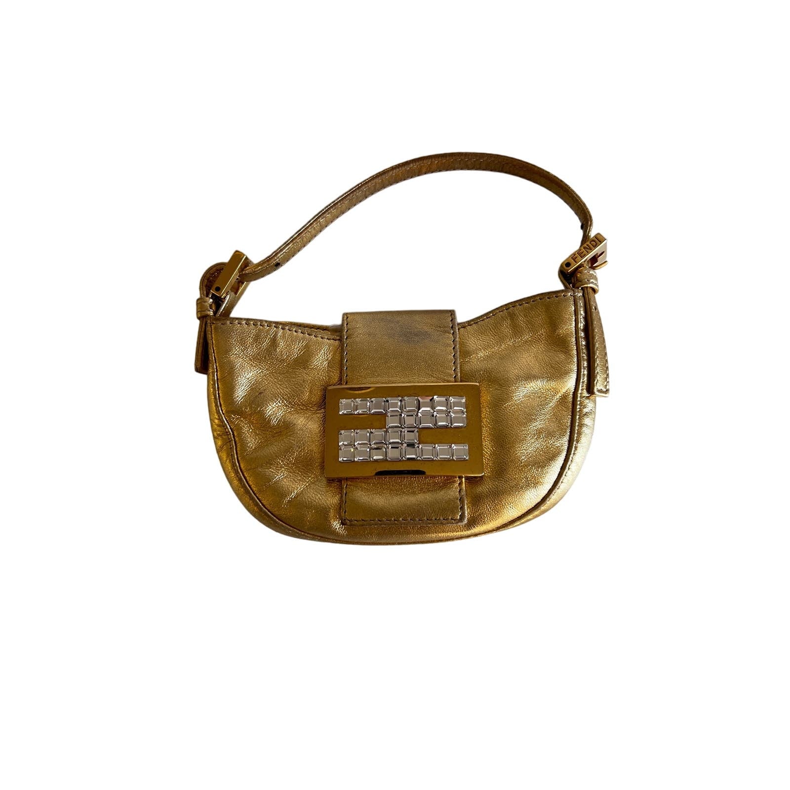 Vintage Fendi Gold Rhinestone Croissant Bag - Luxury Shoulder Purse for Women, Evening Party & Special Occasions