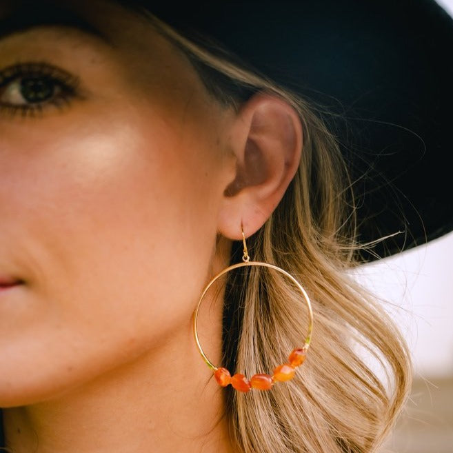 You Are The Flame Carnelian Gold Hoops - Elegant Gemstone Earrings for Women | Perfect for Date Night, Parties & Special Occasions