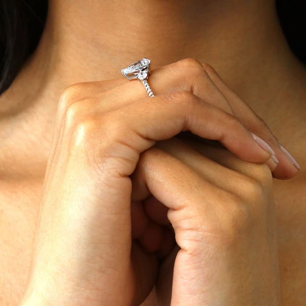 BERRICLE Sterling Silver 3-Stone Wedding Engagement Ring - 1.8 Carat Pear Cut Cubic Zirconia CZ Woven Band for Women - Rhodium Plated Size 4-10 - Perfect for Proposals, Anniversaries & Special Occasions